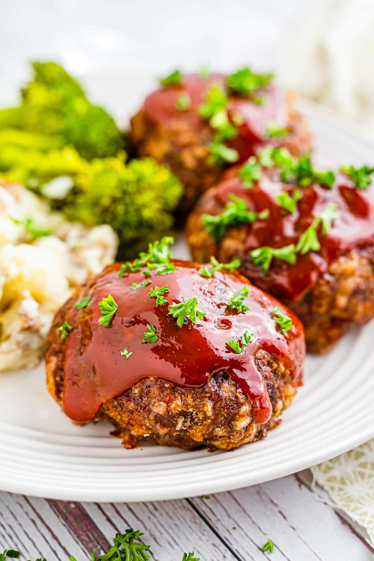 mini meatloaf recipe on a white plate