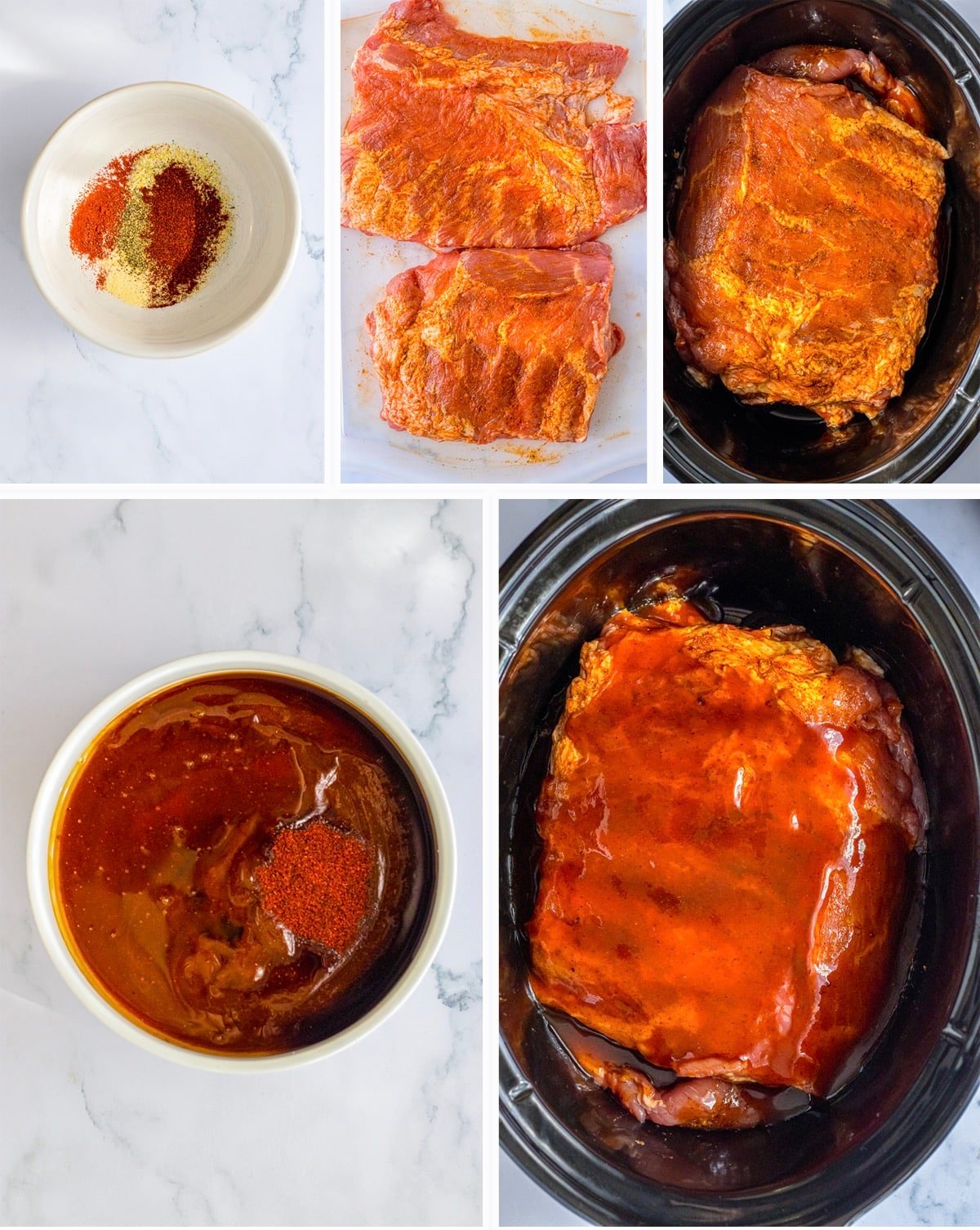 first steps on how to make ribs in slow cooker in a collage