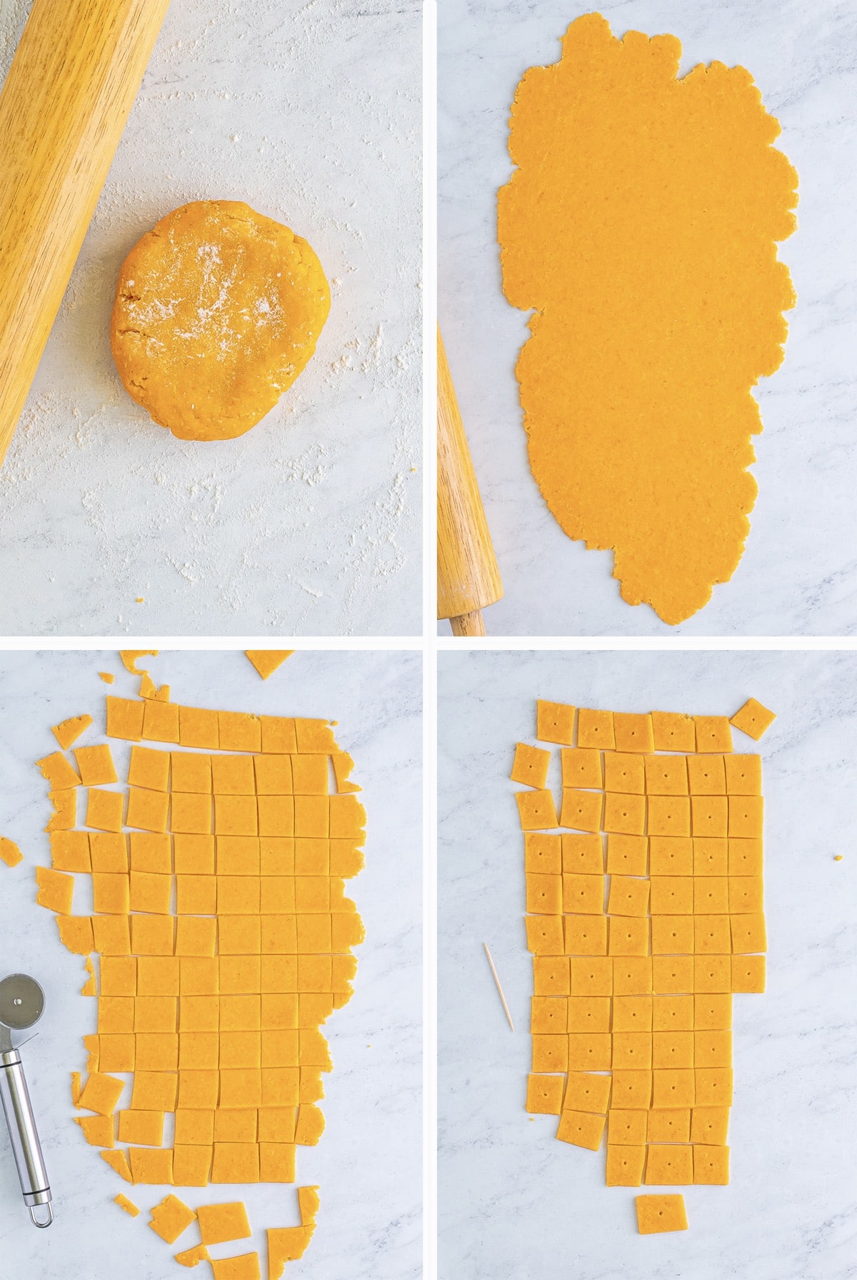 collage of images on how to form the crackers for homemade cheez its