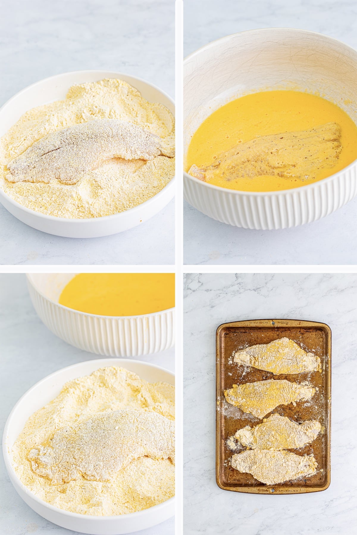 collage of images showing how to bread fried catfish recipe