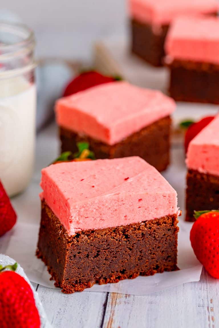 Chocolate Brownies with Strawberry Frosting