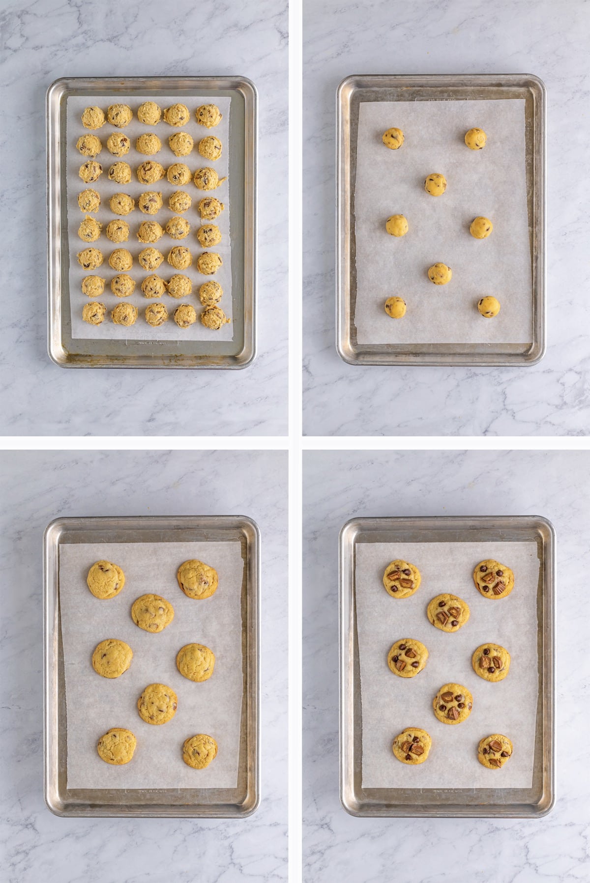 collage of images showing how to bake off peanut butter cup cookies