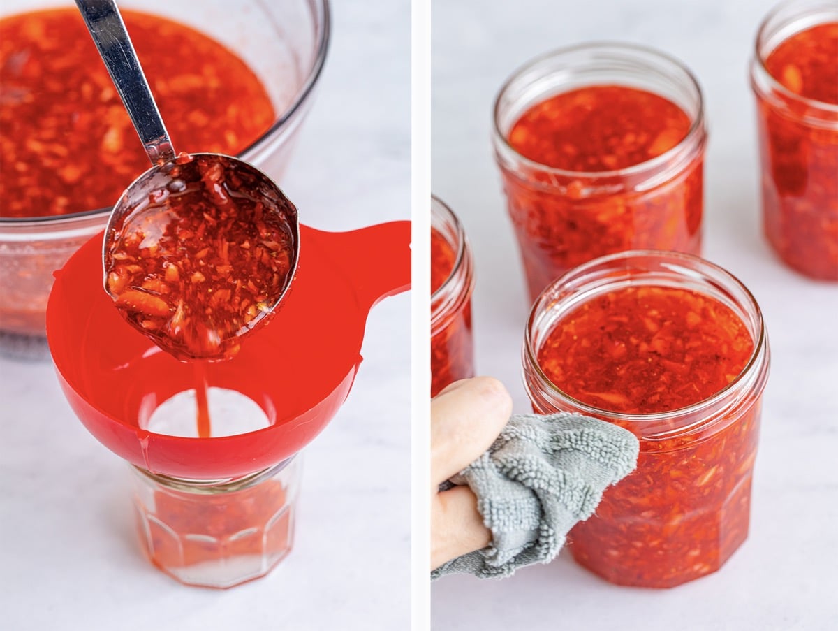 collage of images on how to make strawberry freezer jam