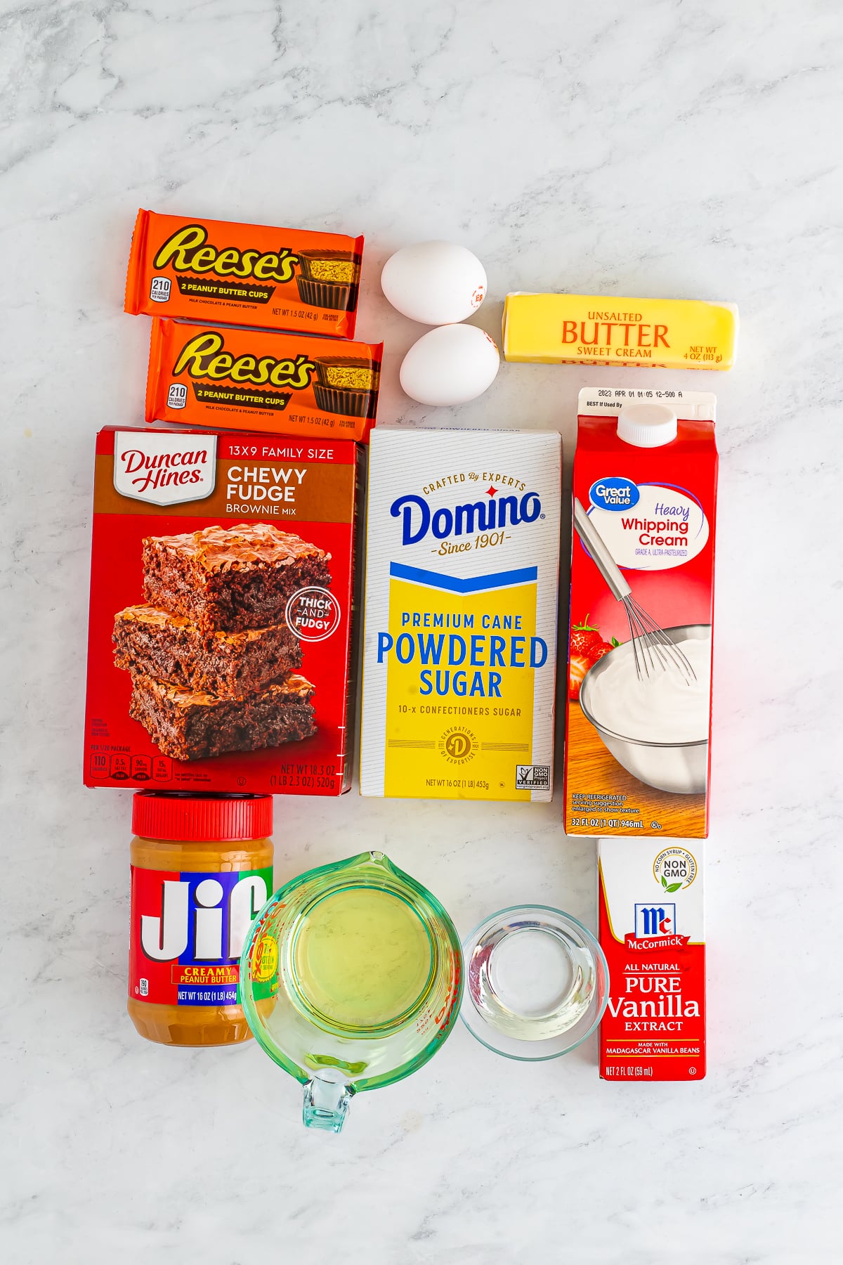 ingredients needed to make chocolate peanut butter brownies