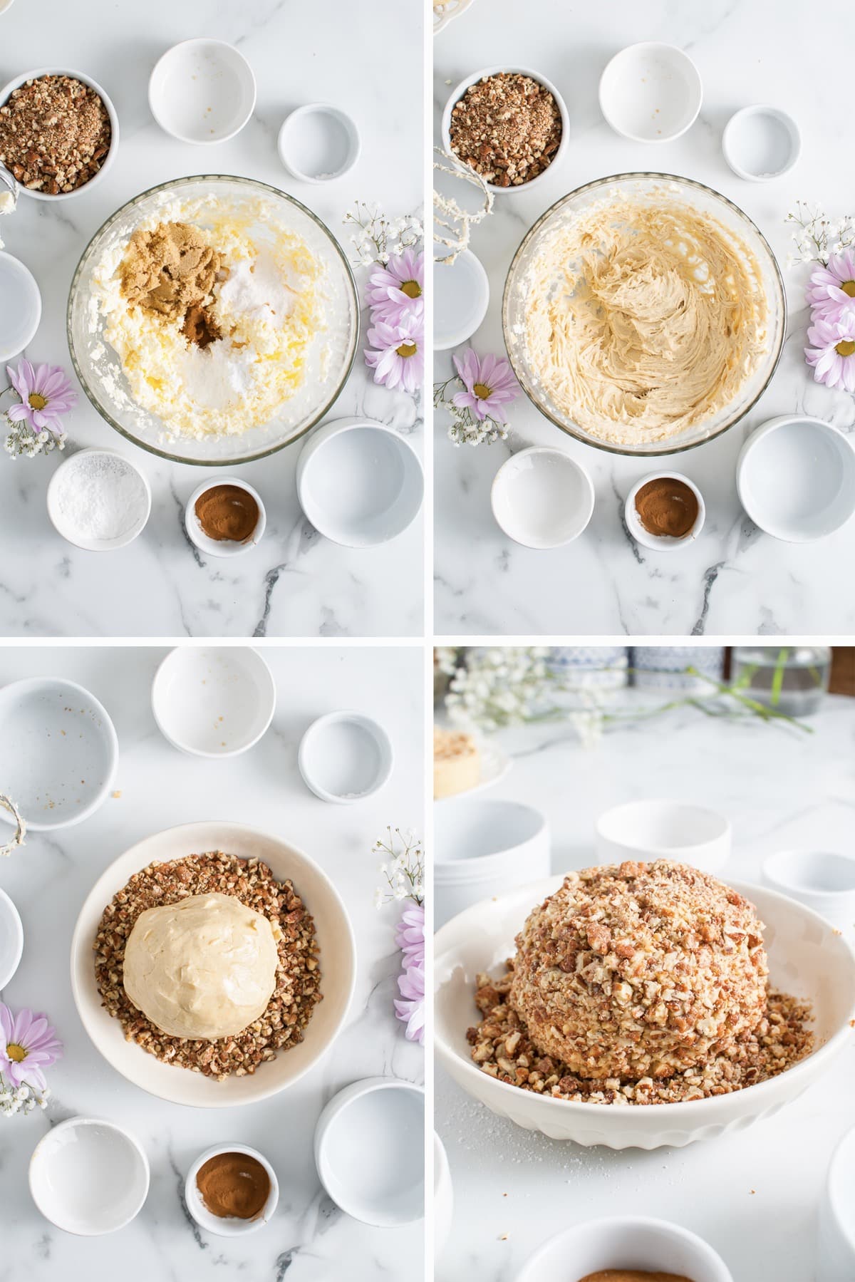 collage of images showing how to make cream cheese ball