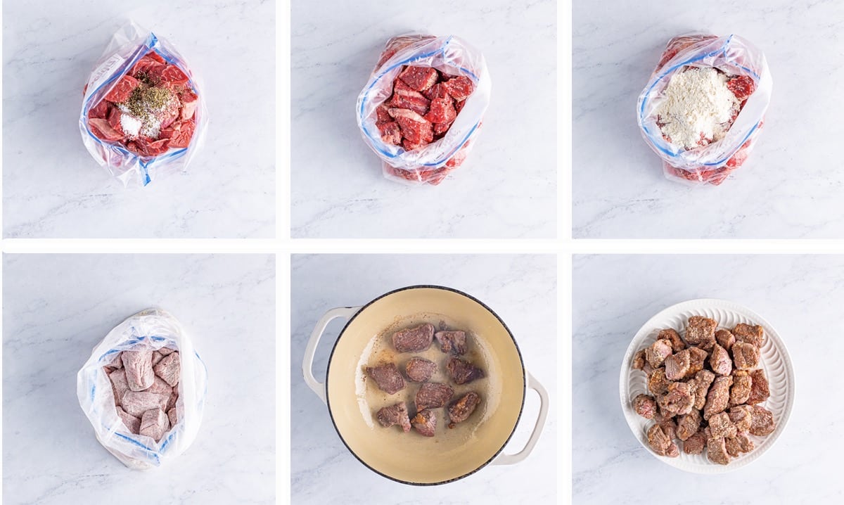 collage of images on how to prep to beef for easy beef stew recipes