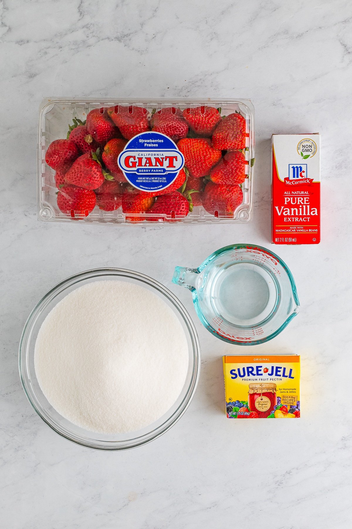 ingredients needed to make strawberry freezer jam