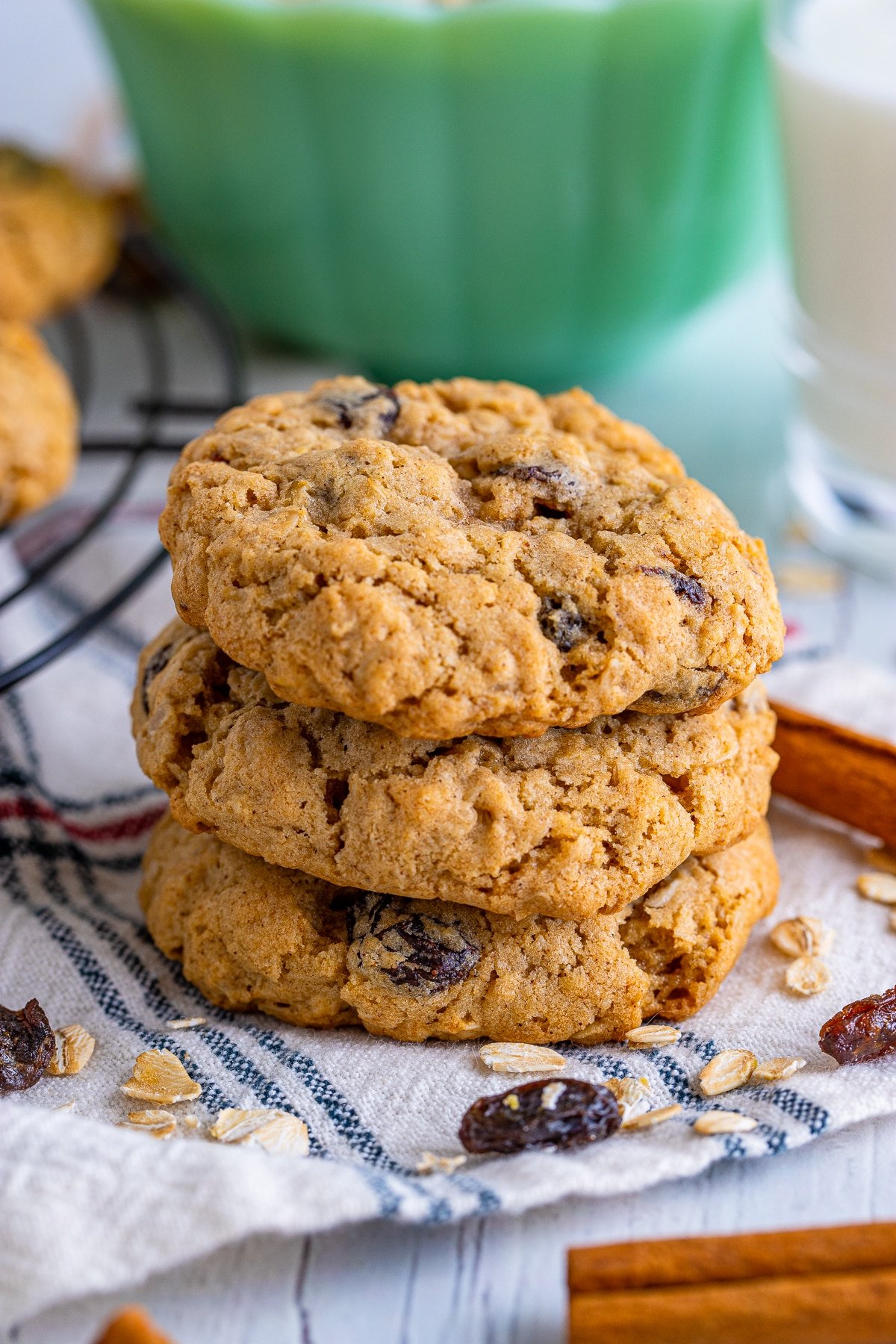a stack of old fashioned oatmeal raisin cookies