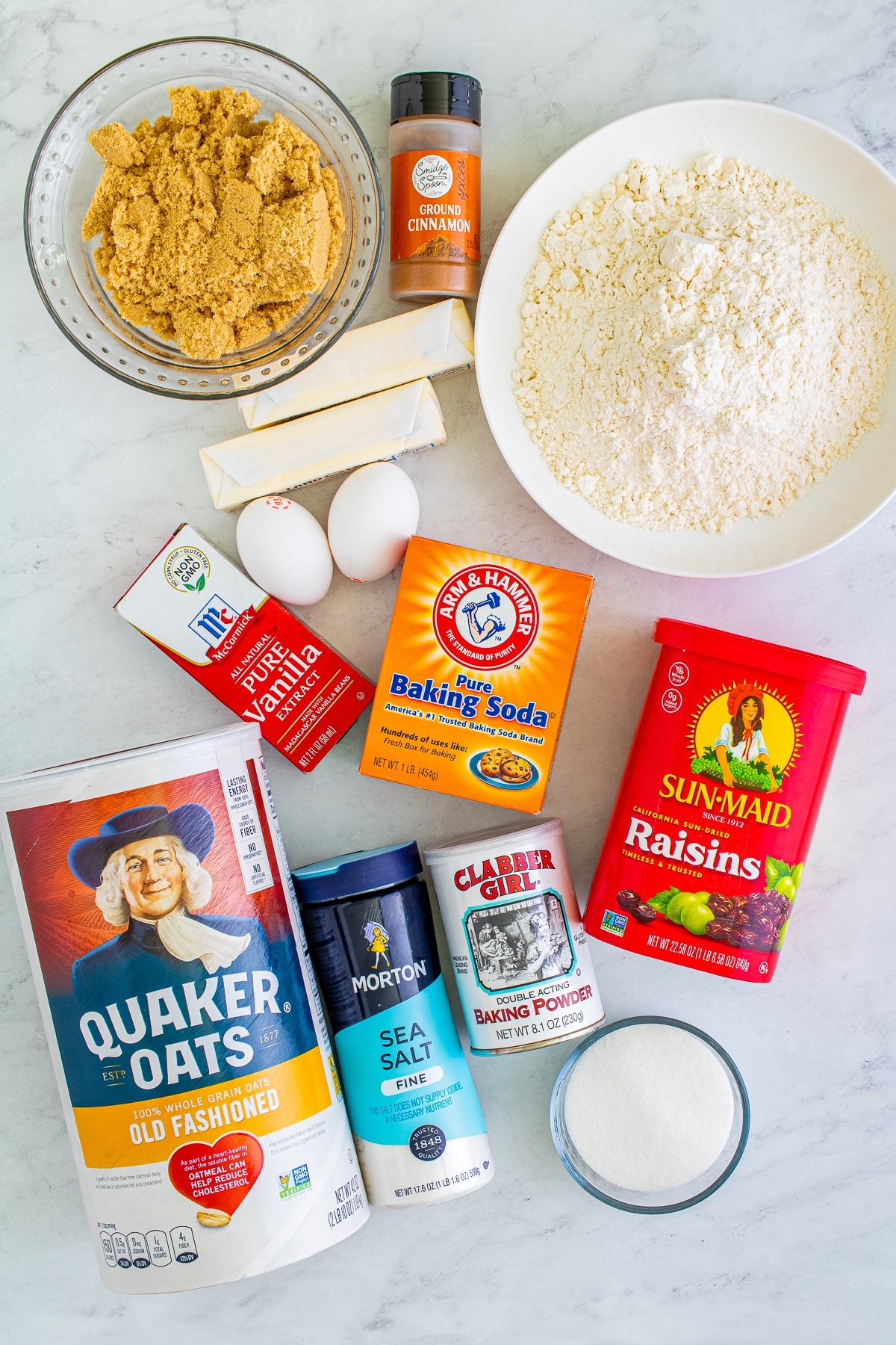 ingredients needed to make old fashioned oatmeal raisin cookies