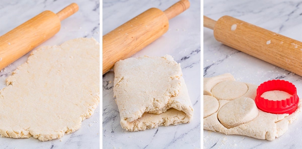 folding and cutting the dough for southern buttermilk biscuits