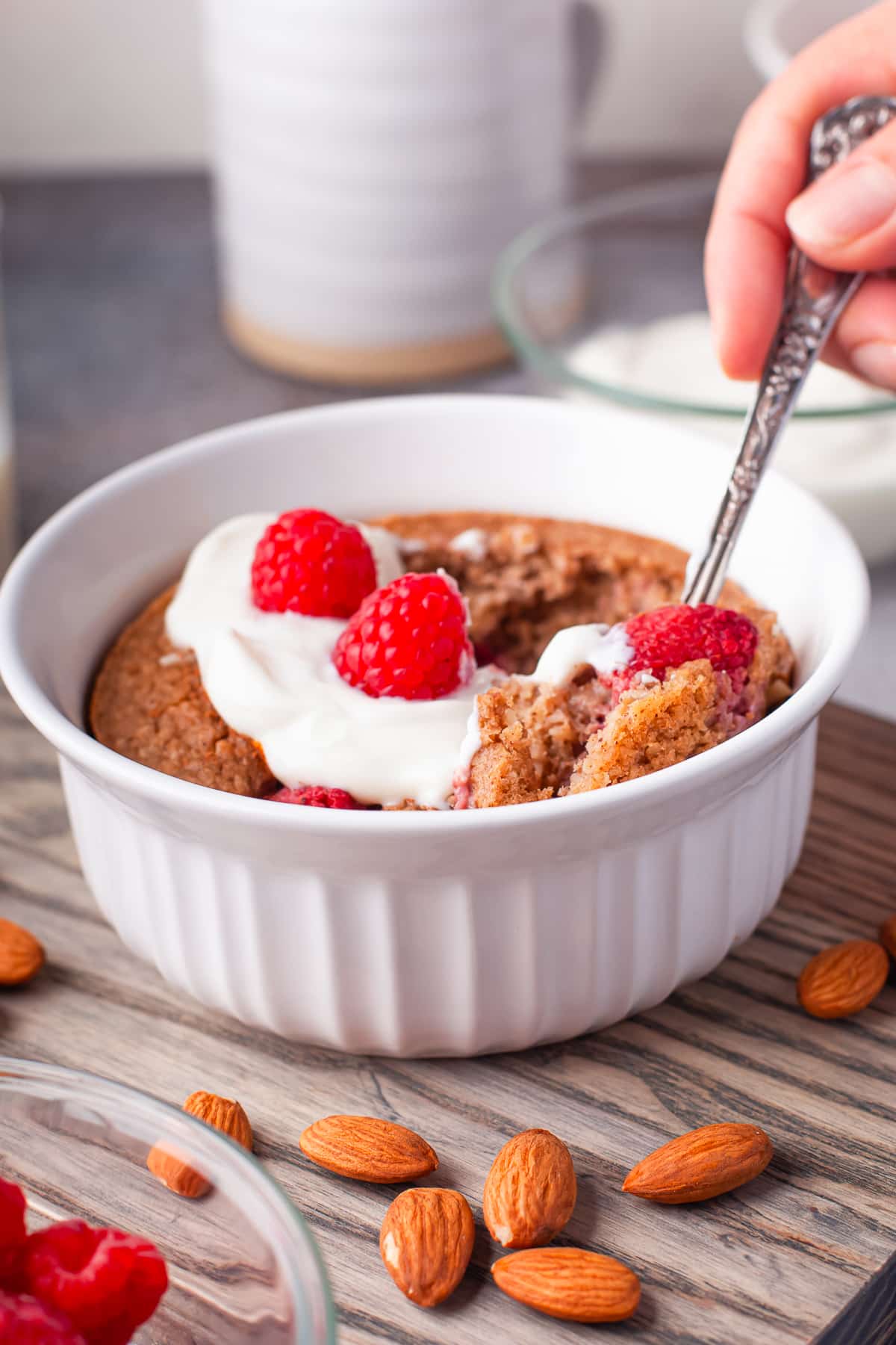 a spoon scooping out baked oats recipe