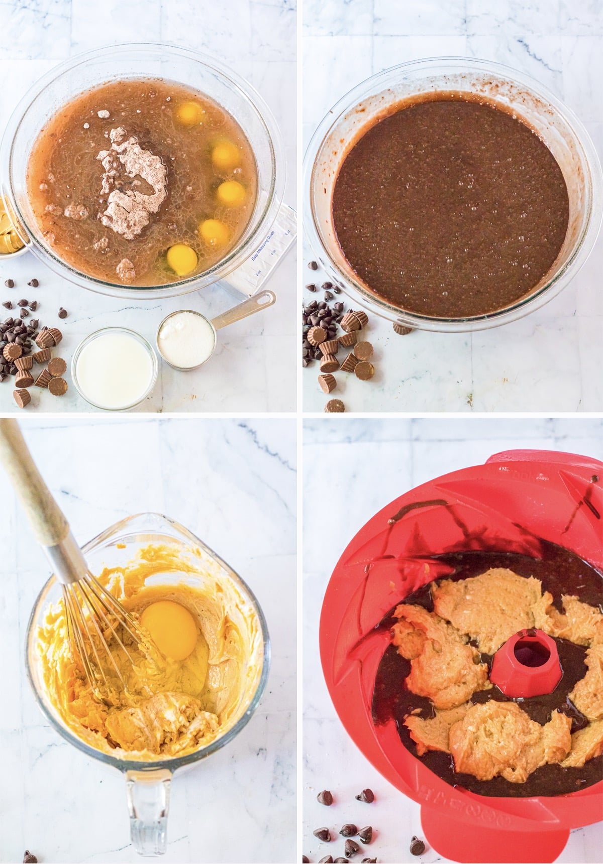collage of images showing how to prepare brownie cake