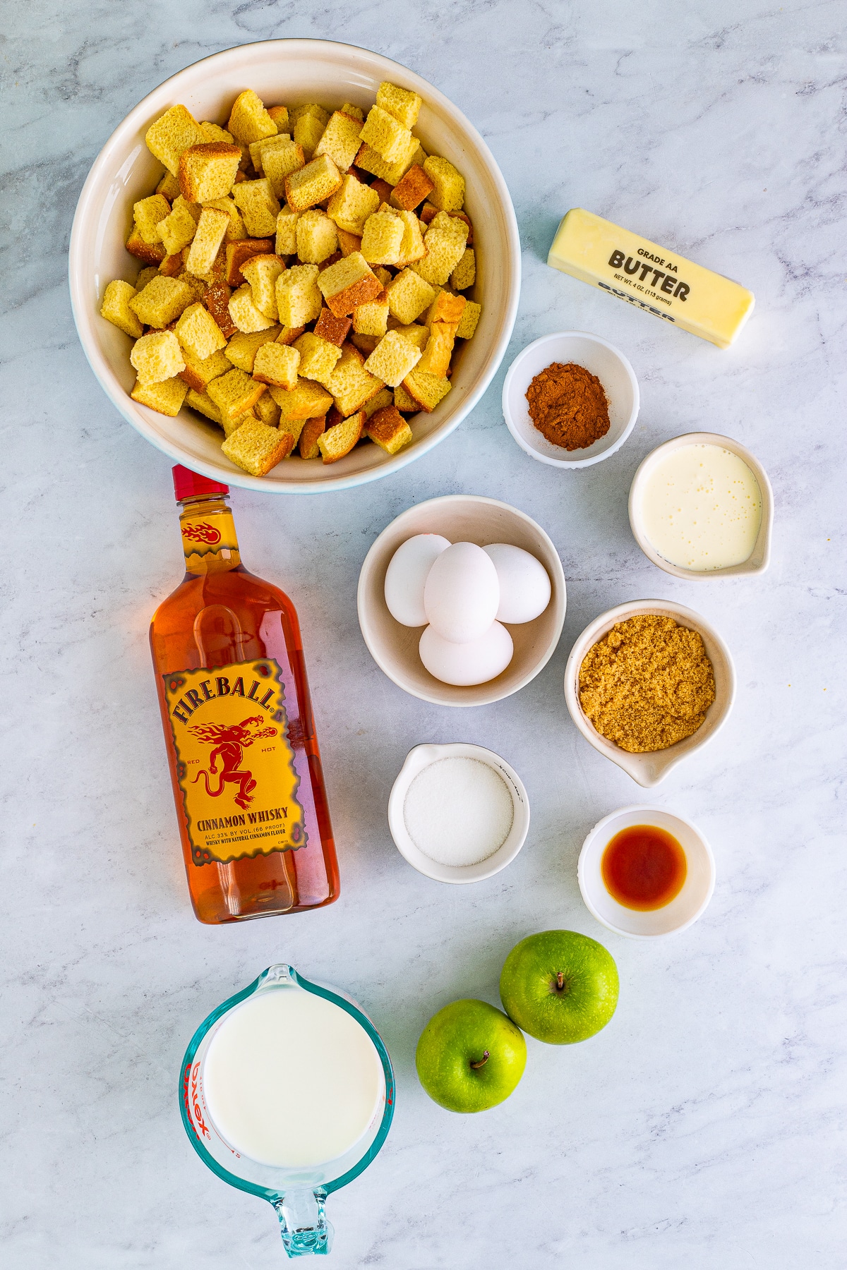 ingredients needed to make apple bread pudding