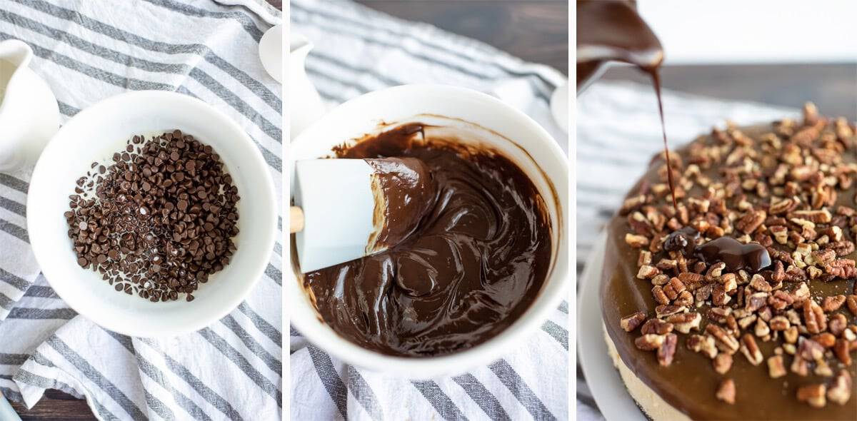making ganache for turtle cheesecake recipe