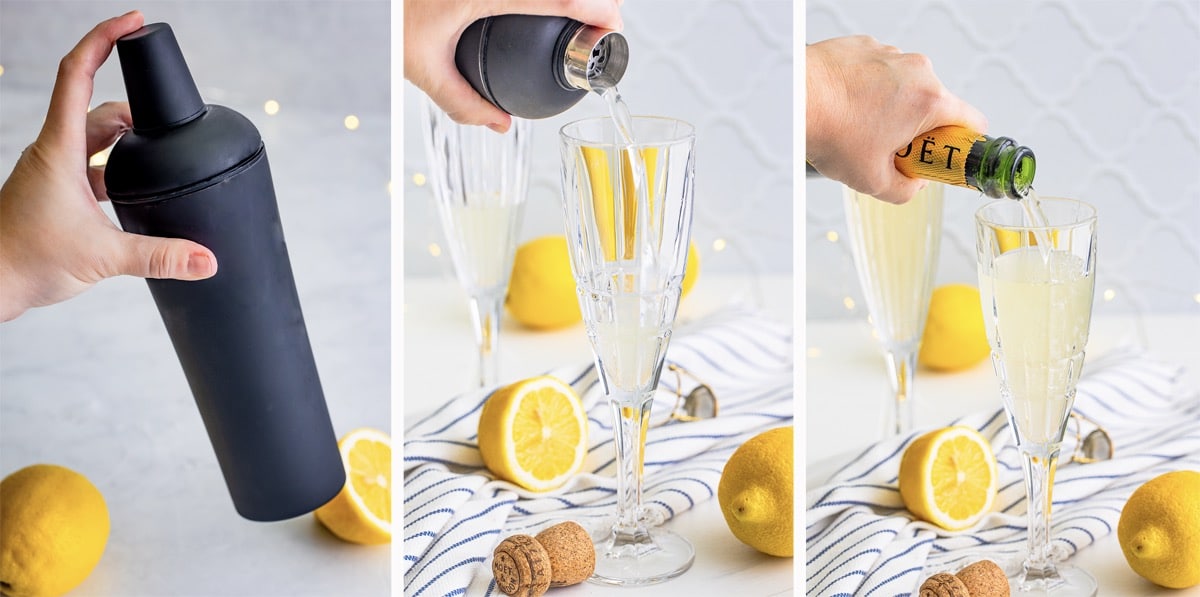 pouring gin champagne cocktail