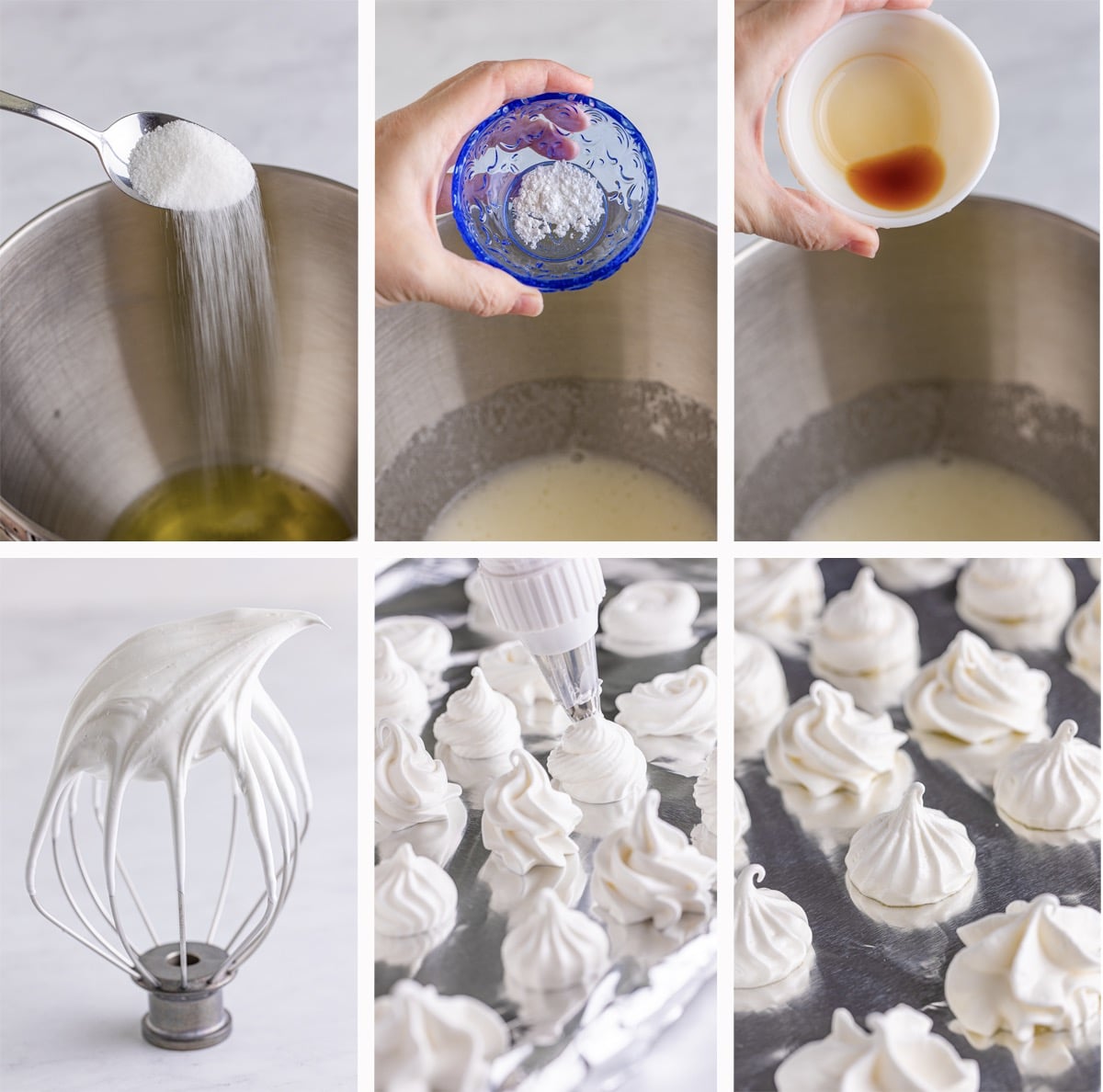 collage of images showing how to make meringue cookies recipe