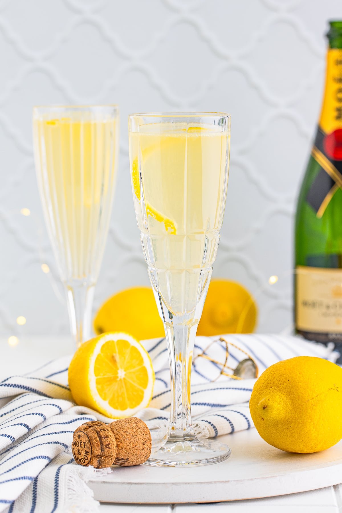 gin champagne cocktail with garnish