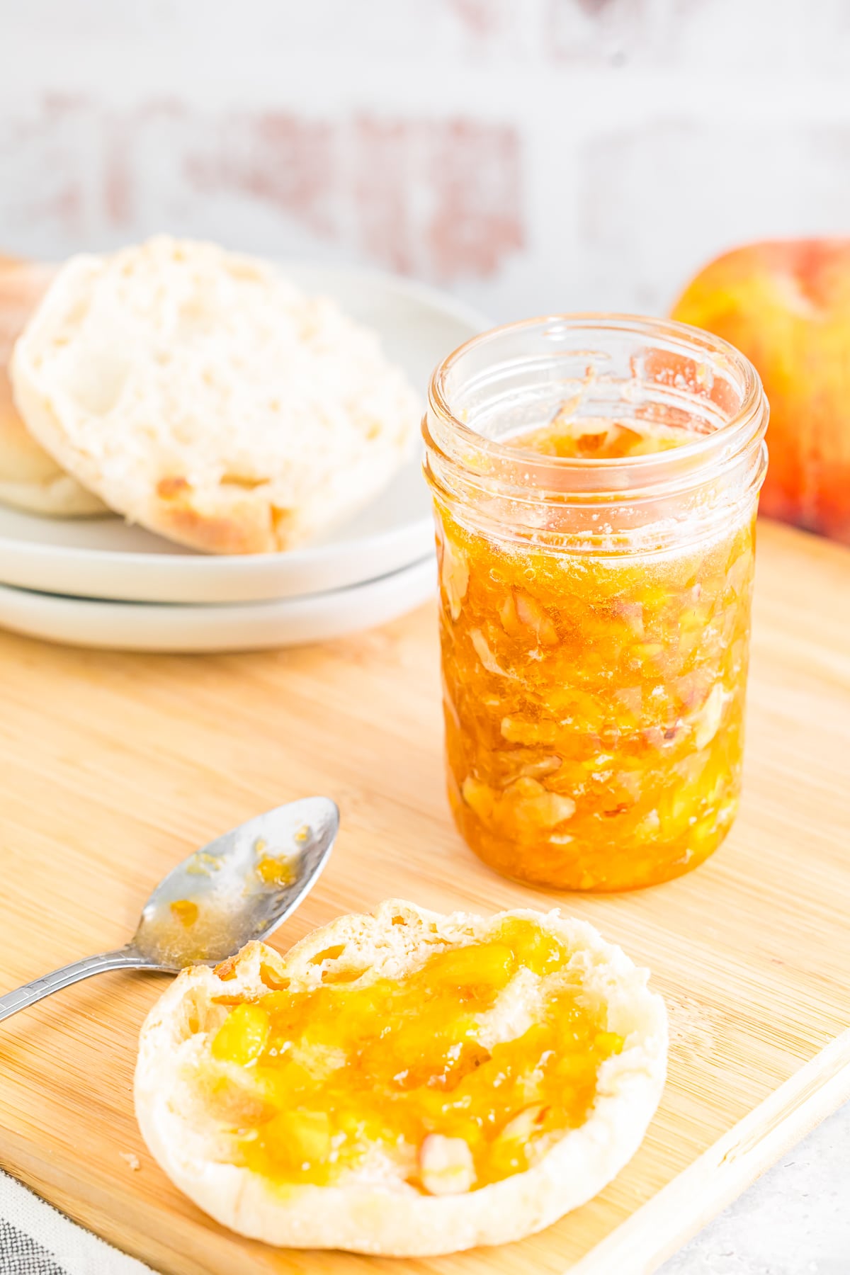 peach jam with english muffin