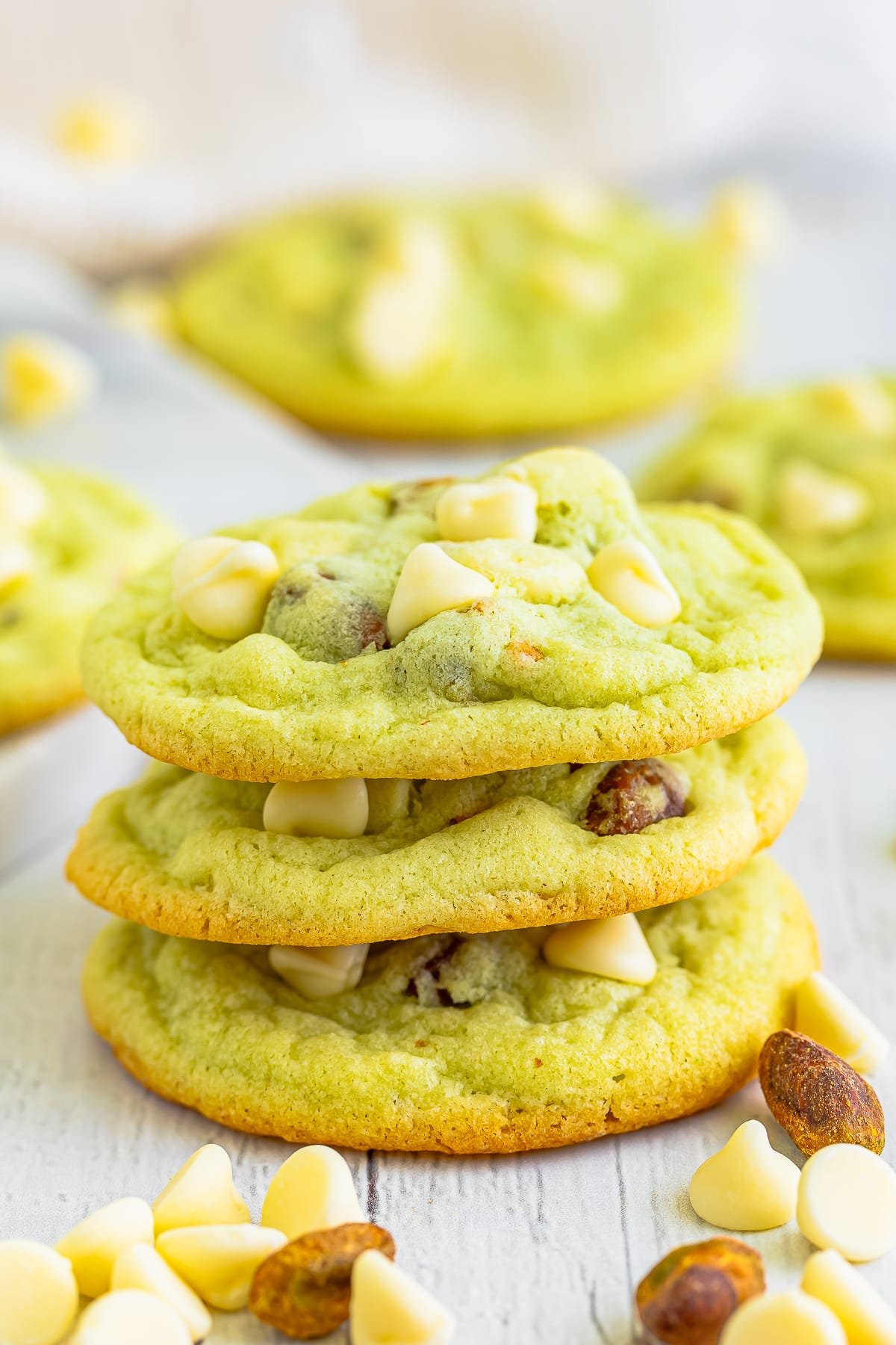 a stack of pistachio cookies