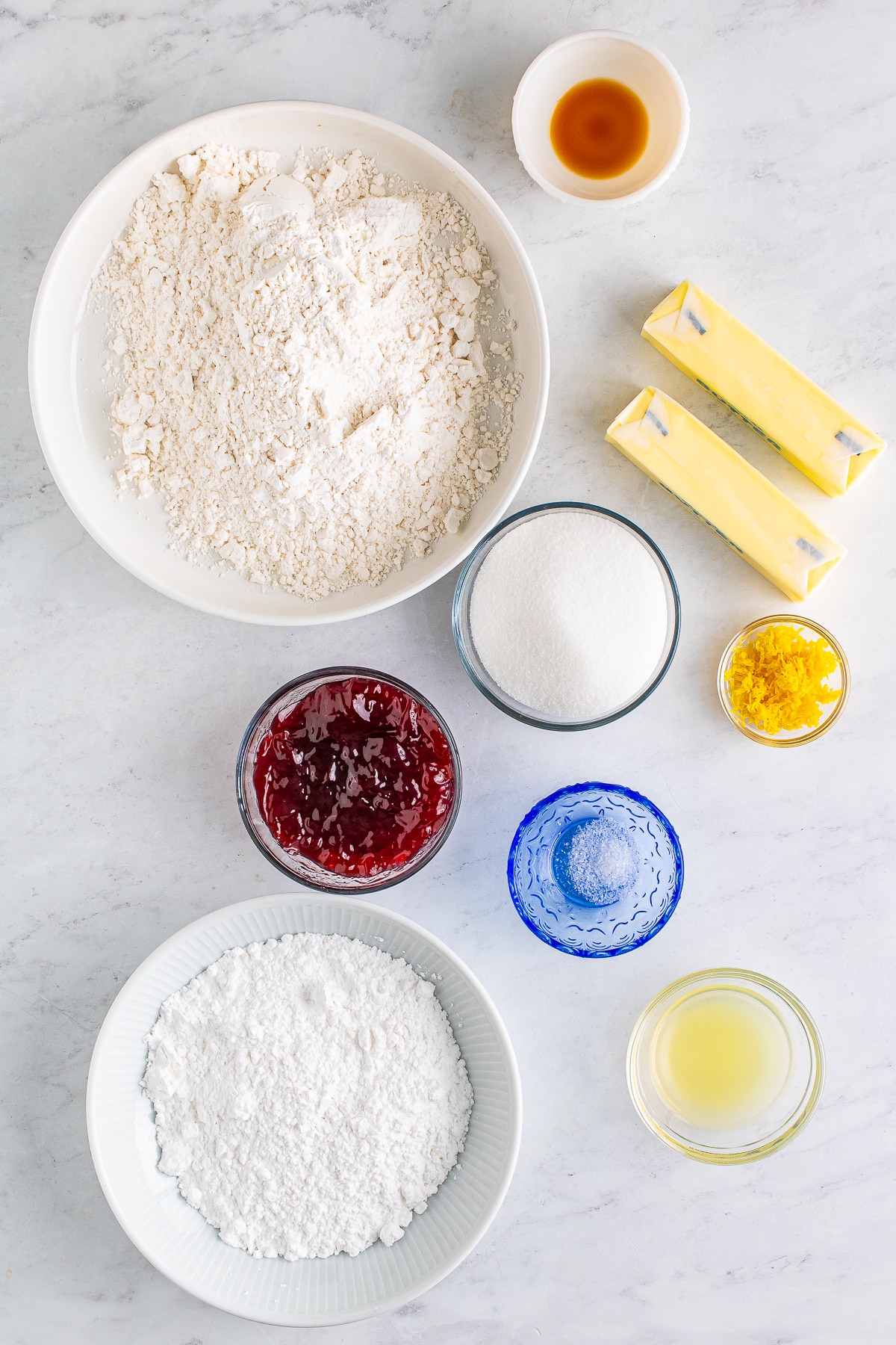 ingredients needed for raspberry thumbprint cookies