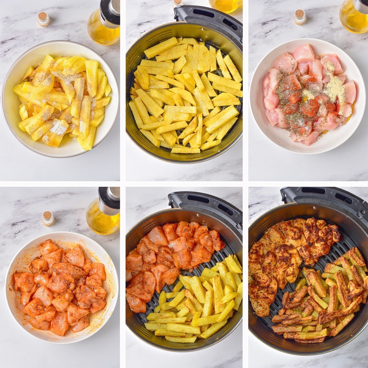 collage of images showing how to make air fryer dinner