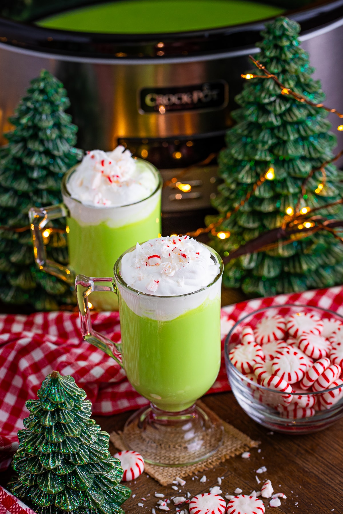grinch hot cocoa in Christmas tablescape