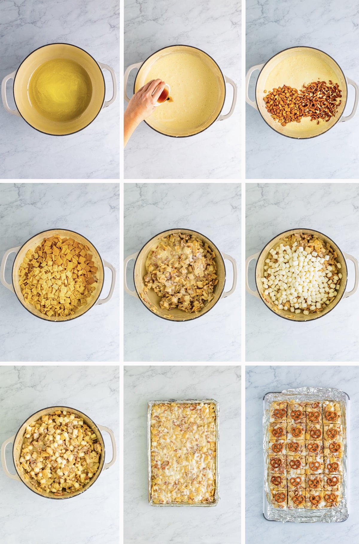 collage of images showing how to make marshmallow treats