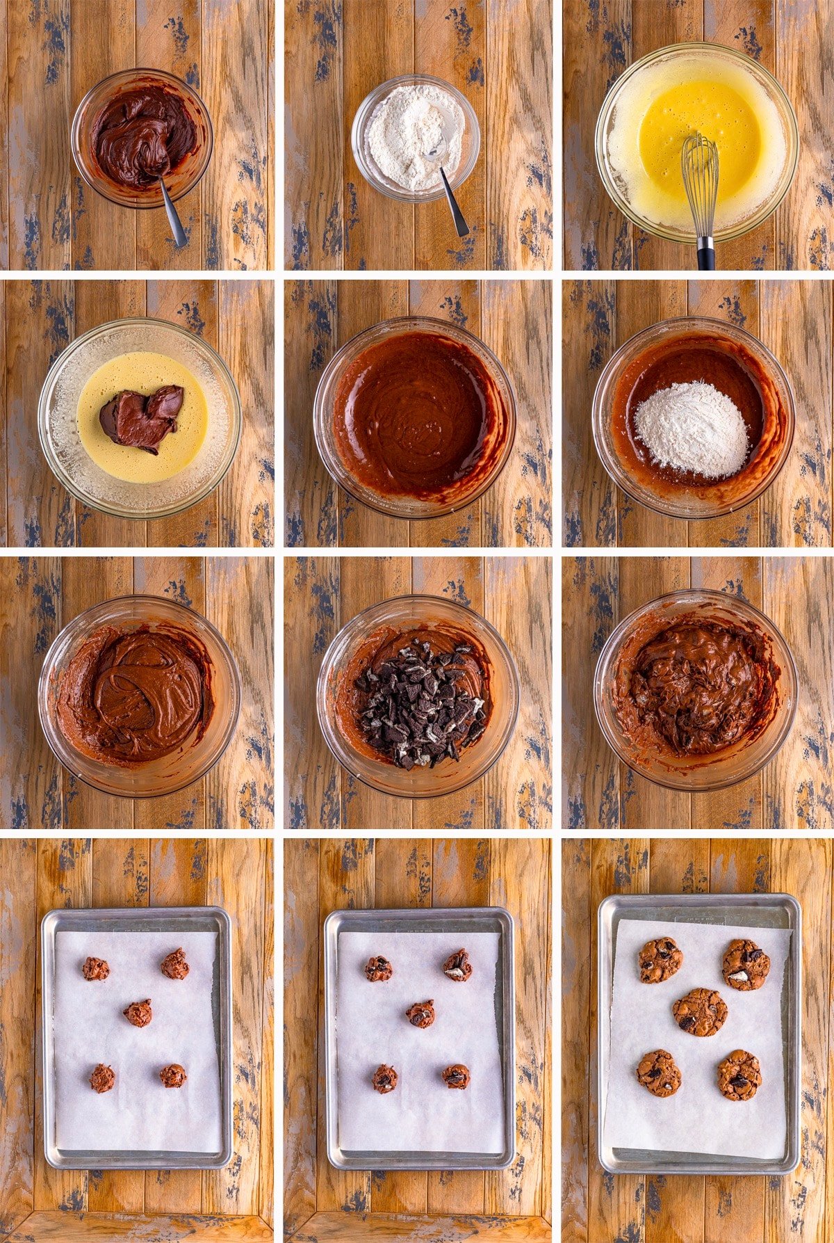 collage of images on how to make oreo brownies cookies