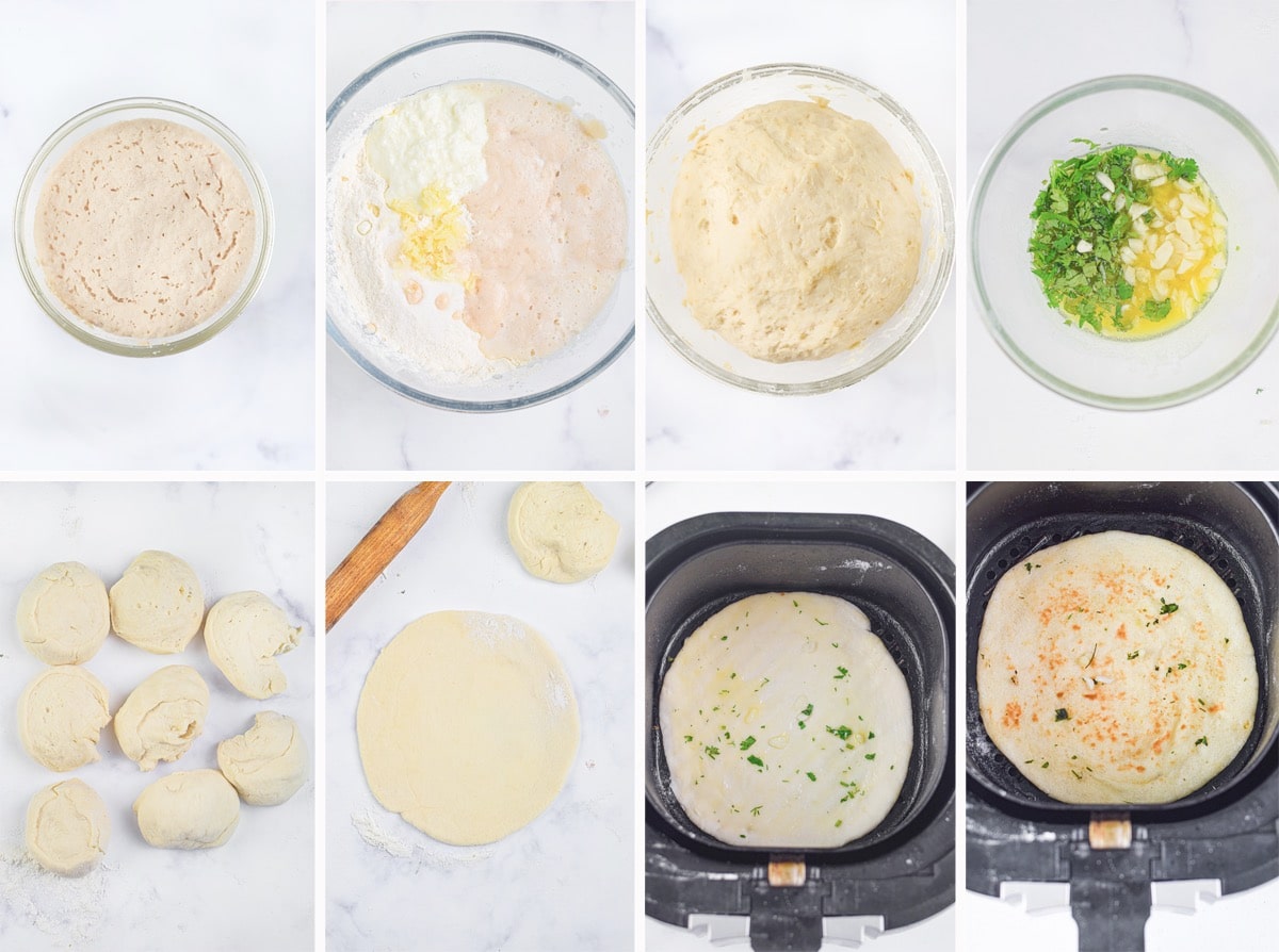 collage of images showing how to make air fryer naan