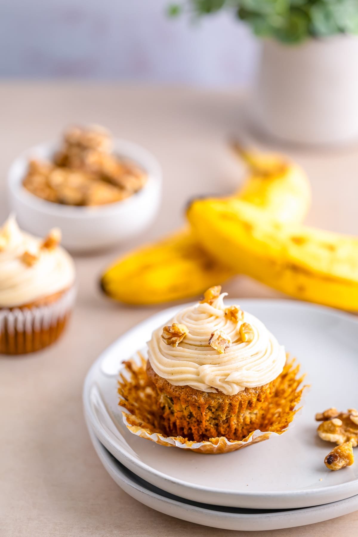 banana cupcakes recipe on a white plate