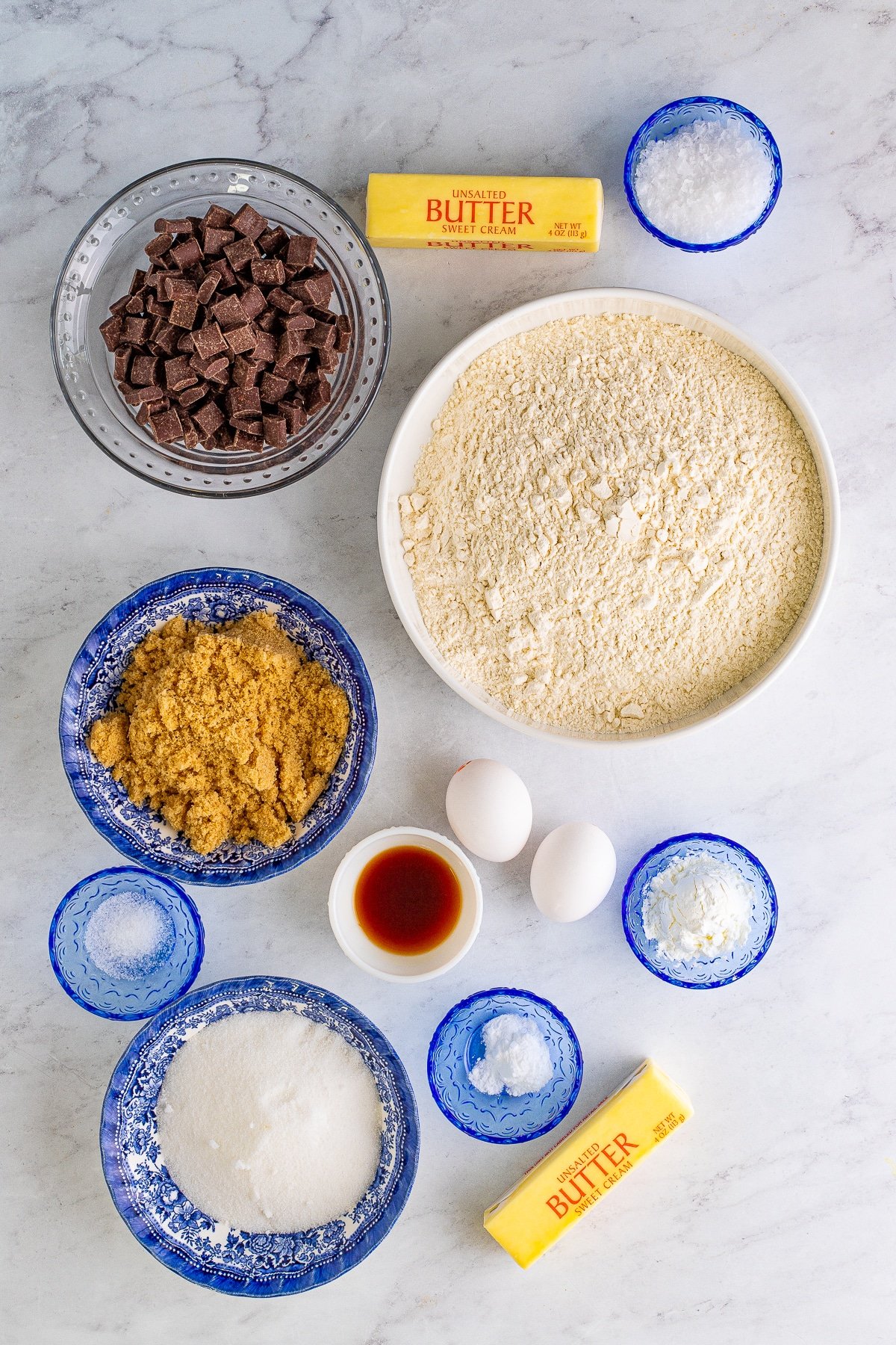 ingredients needed to make chocolate chunk cookies