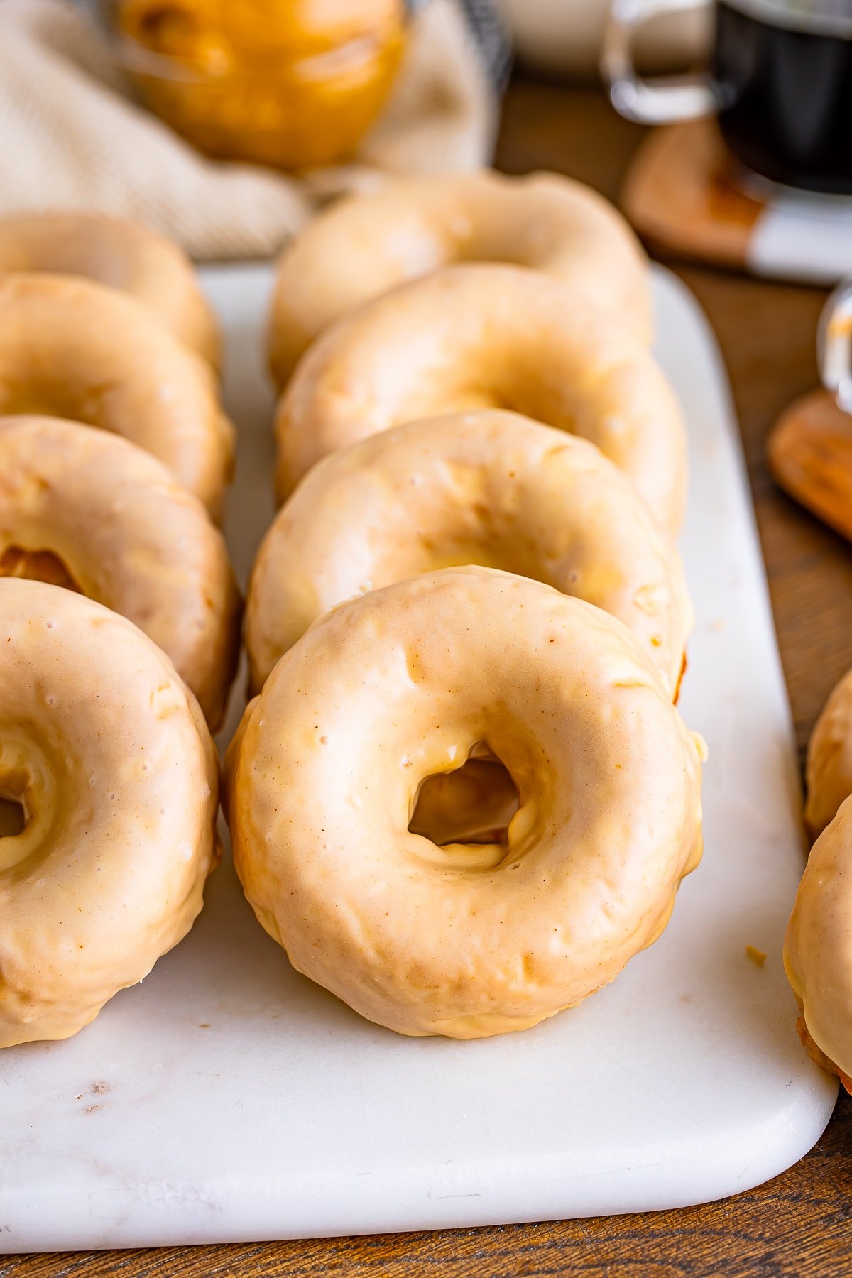 peanut butter doughnuts on a marble serving tray