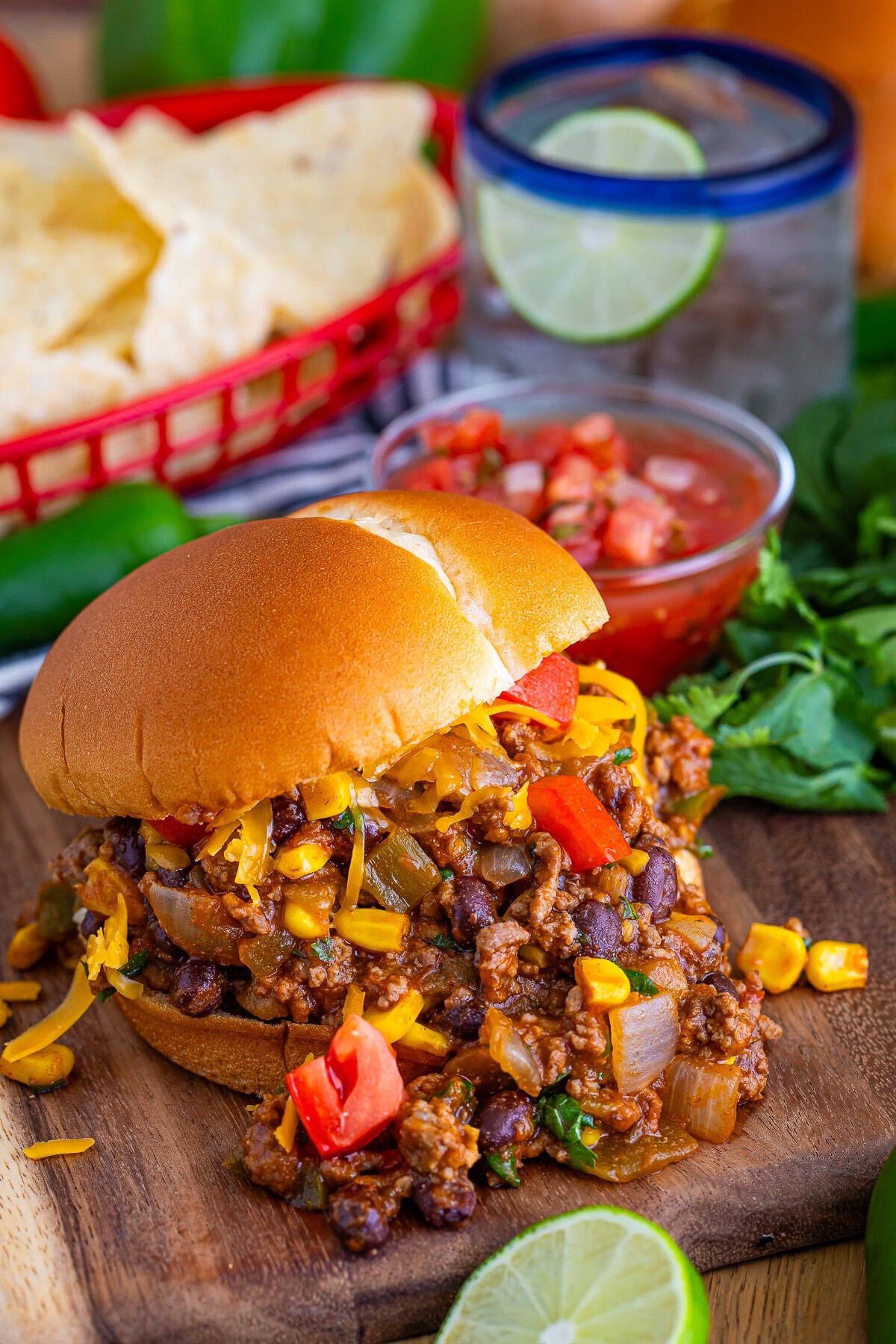 taco joes on a wooden serving board