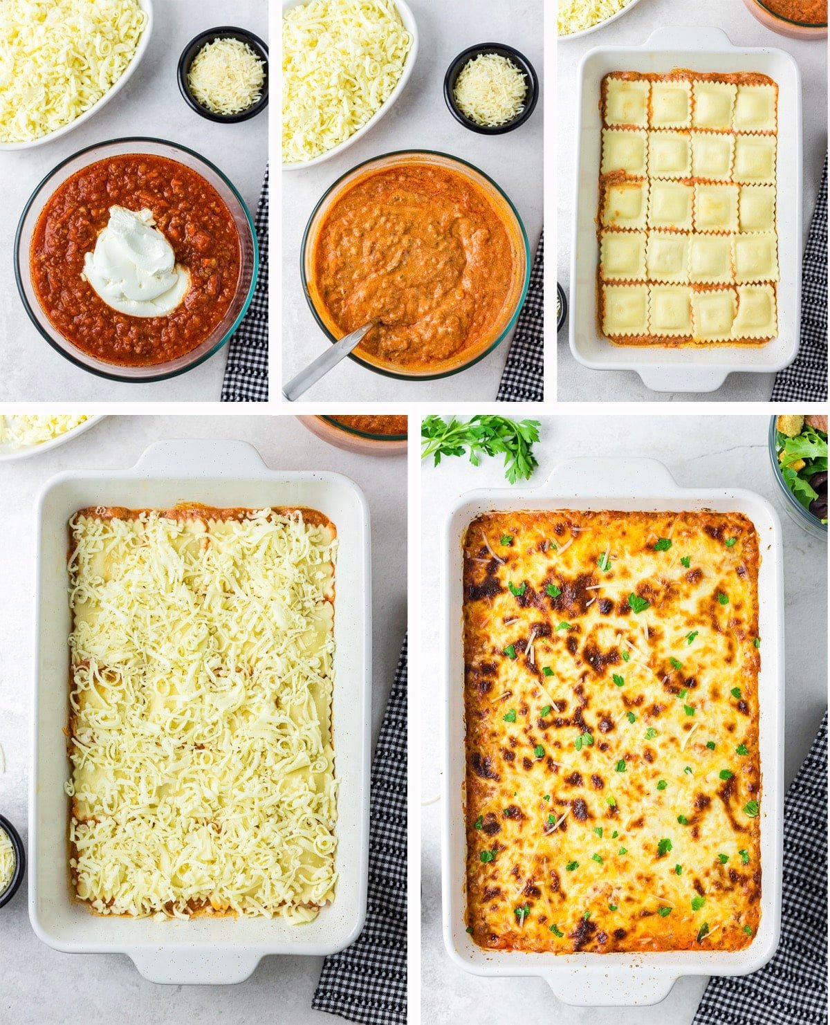 step by step collage of images showing how to make lazy day lasagna
