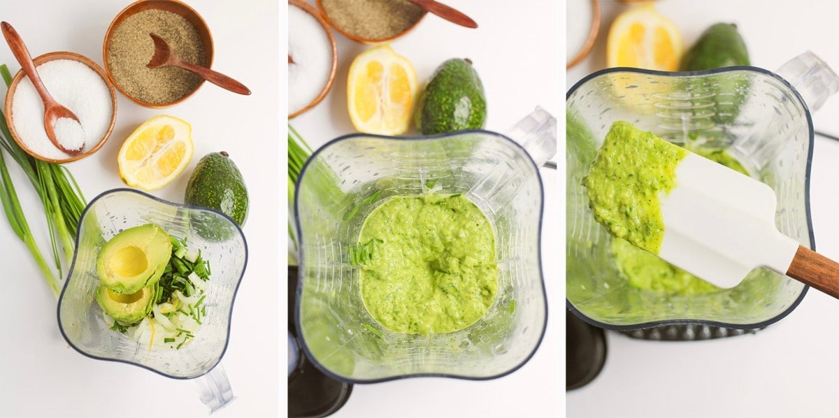 step by step collage of images showing how to make Trader Joe's green goddess dressing