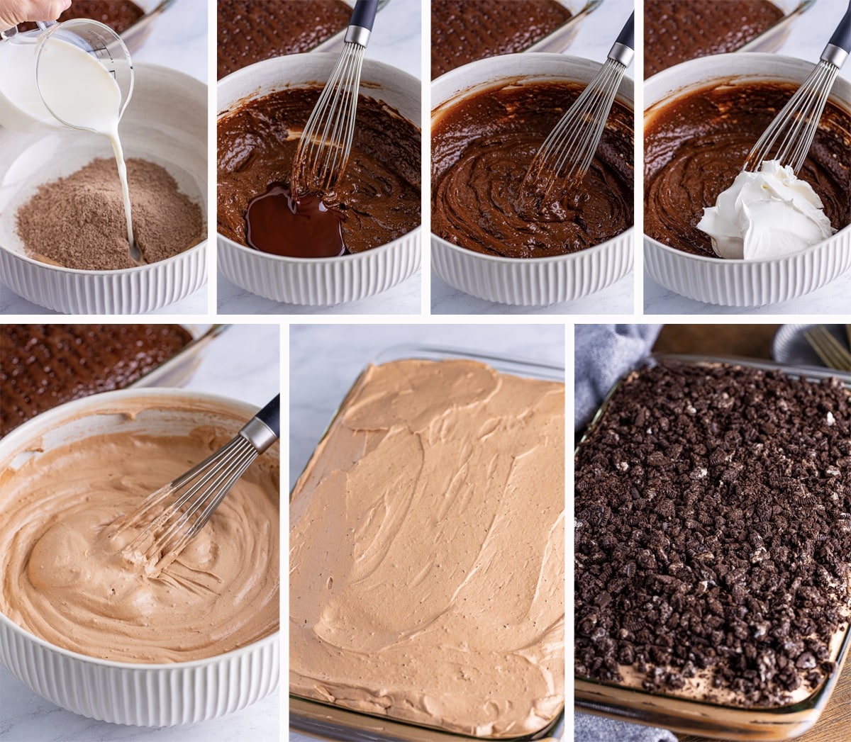 collage of images showing how to make the topping for better than sex cake