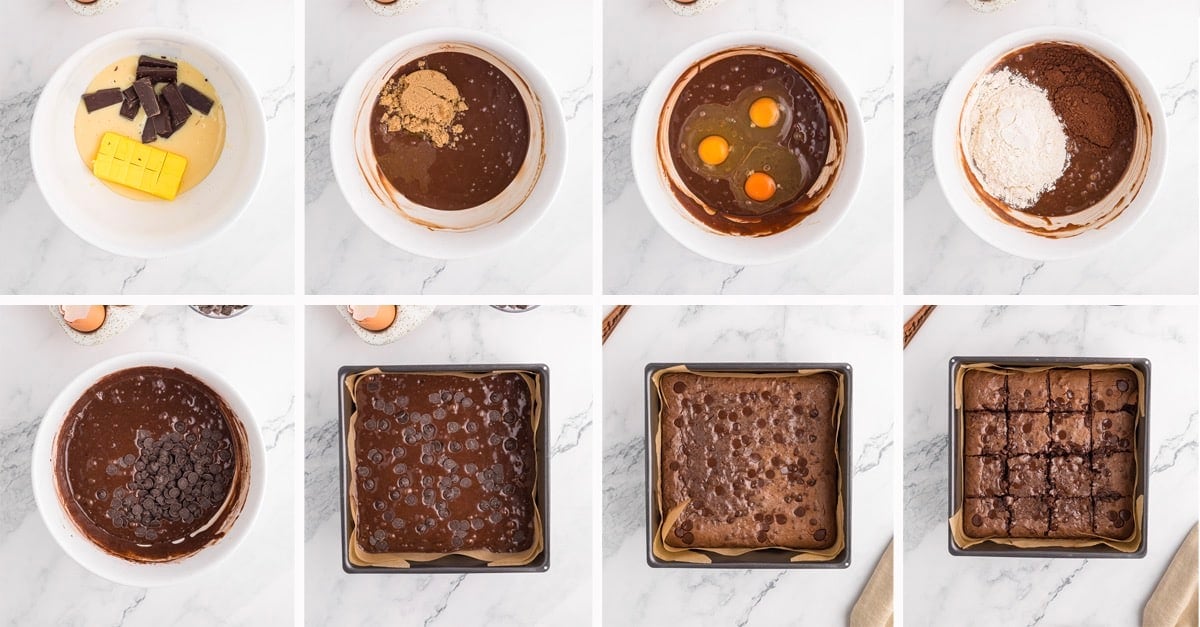 collage of images showing how to make condensed milk brownies