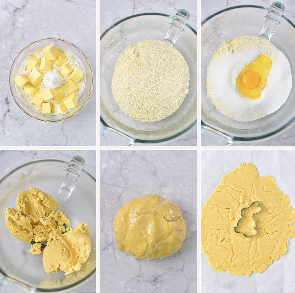 collage of images showing how to make the dough for bunny cookies