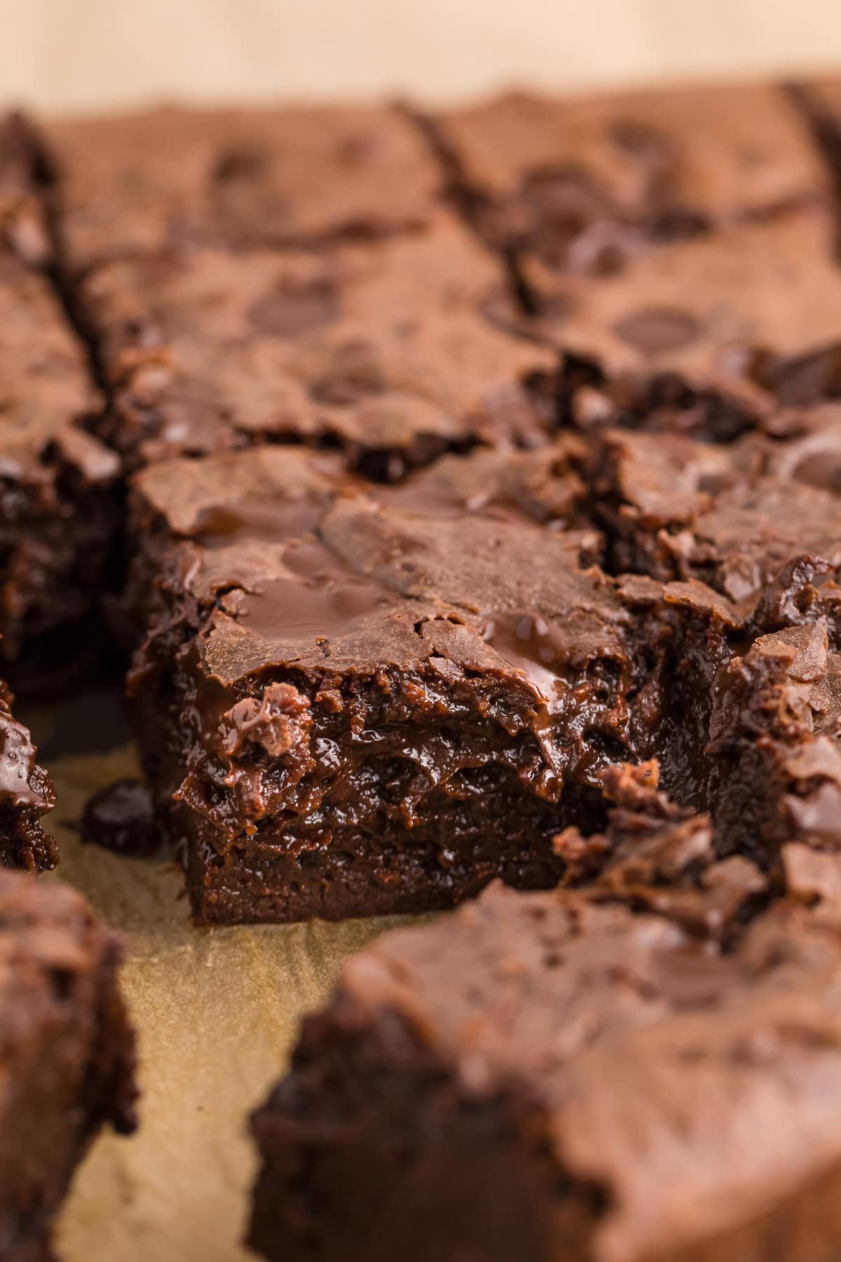 fudgy condensed milk brownies on parchment paper