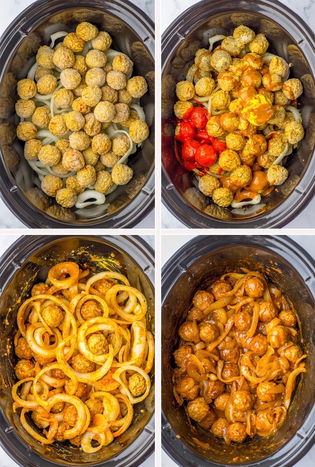 collage of images showing how to make french onion meatballs
