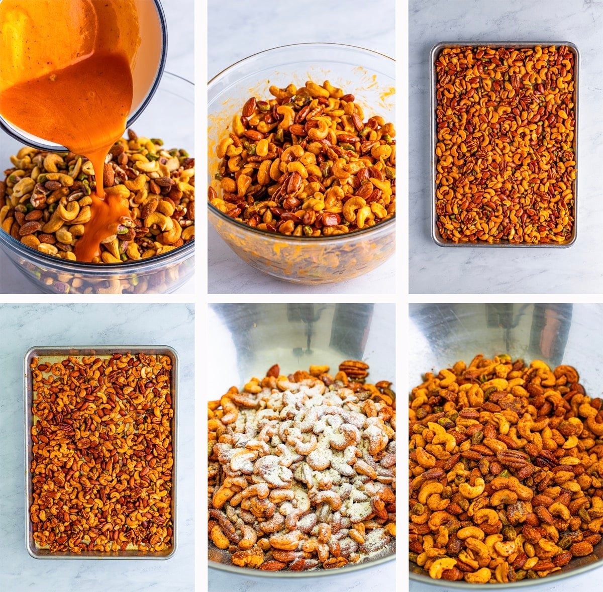 collage of images showing how to make roasted nuts recipe