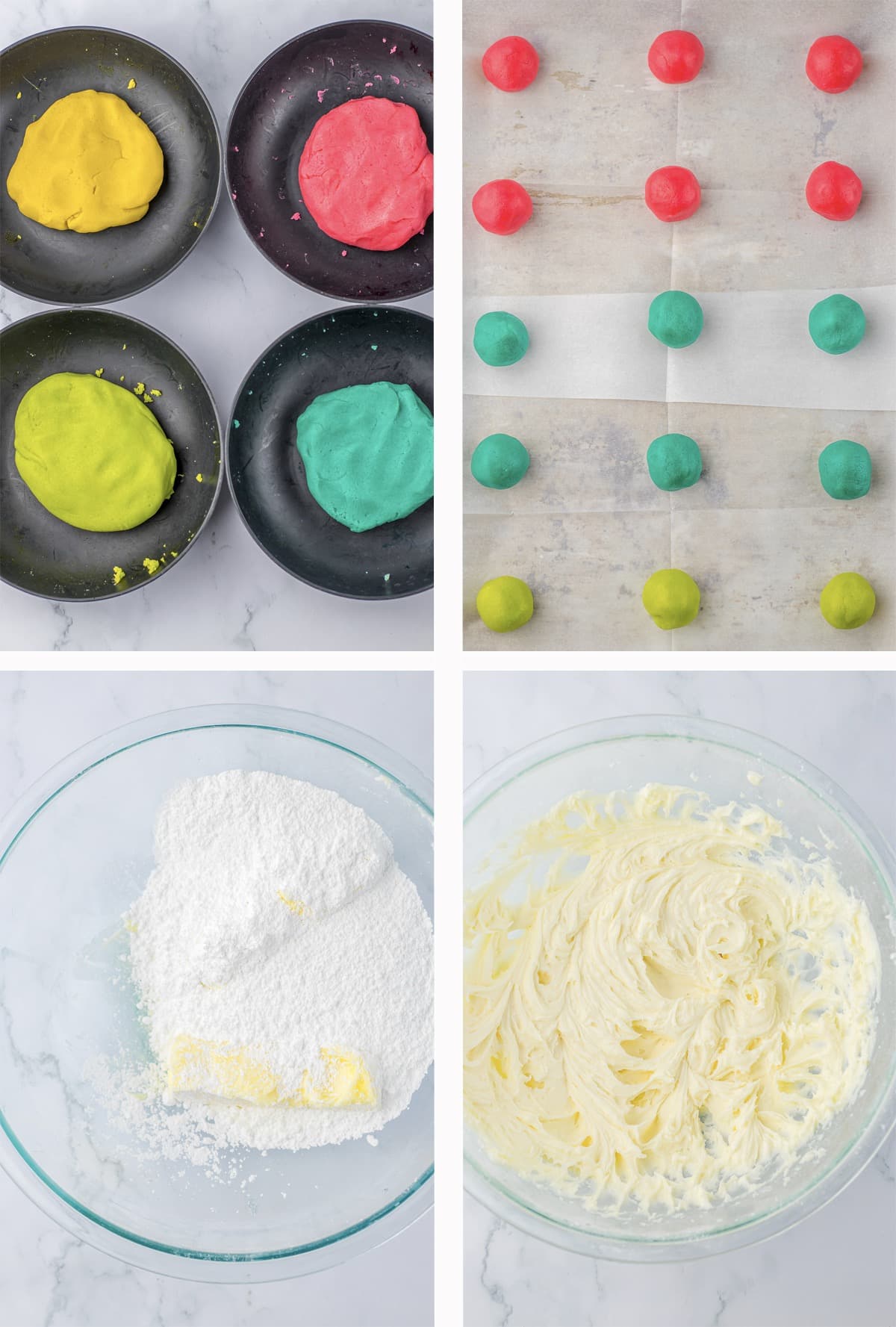 collage of images showing the last steps of how to make easter sugar cookies