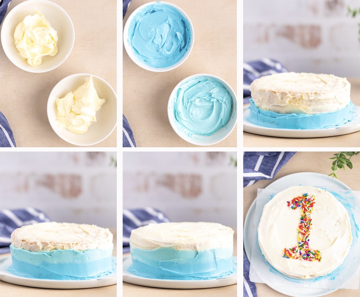 collage of images showing how to decorate how to make a smash cake