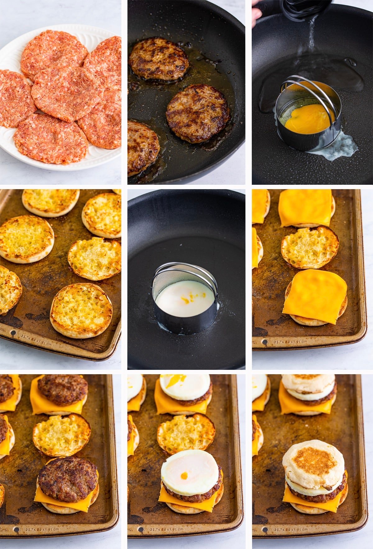 collage of images showing how to make homemade mcmuffin