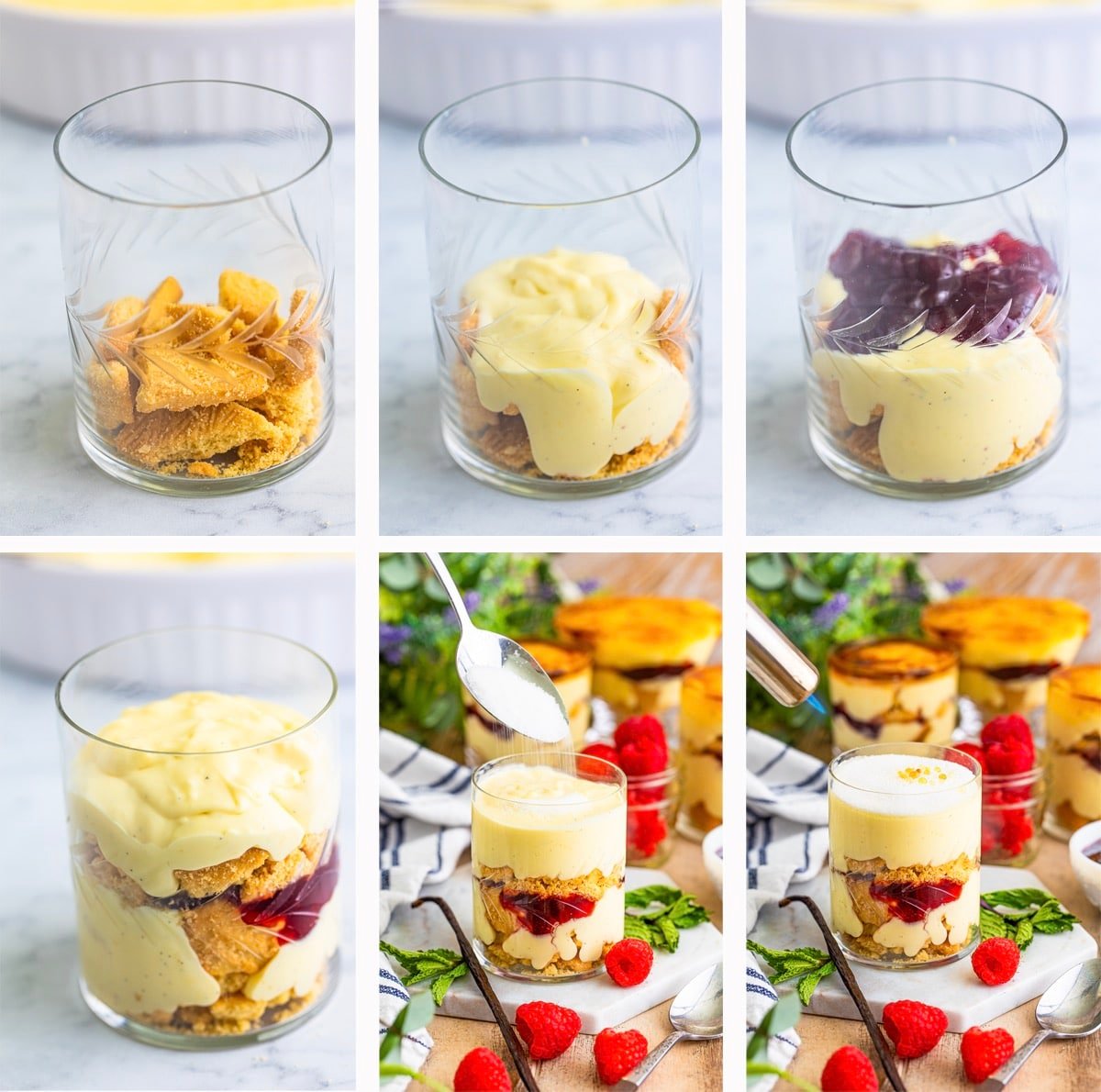 collage of images showing how to assemble mini trifles