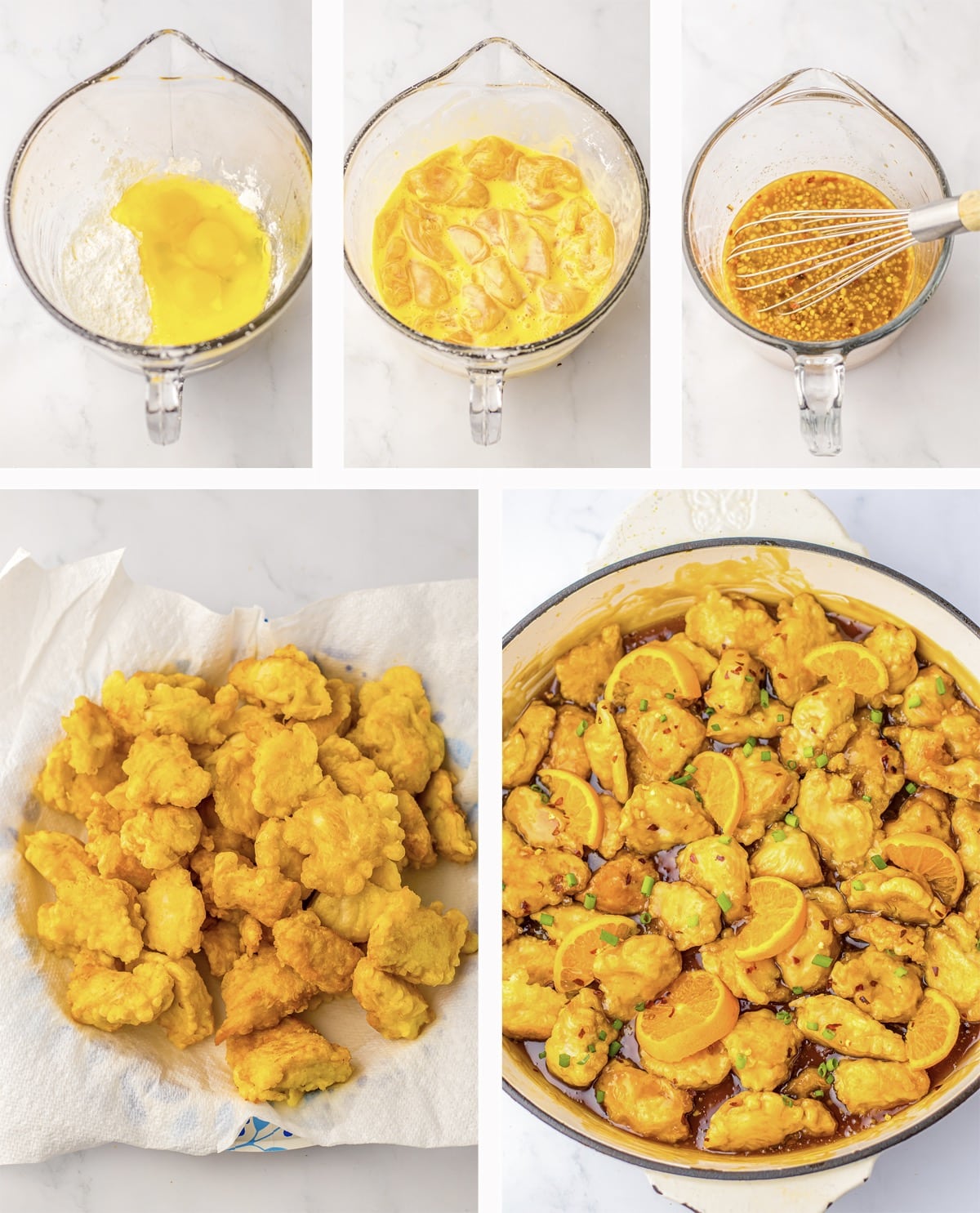 collage of images showing how to make basic orange chicken recipe