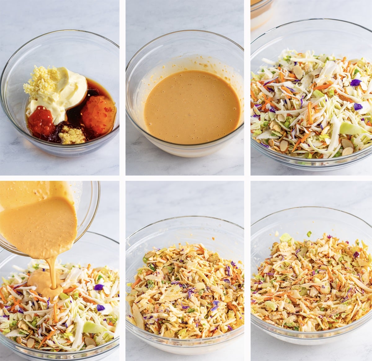 collage of images showing how to make asian slaw recipe