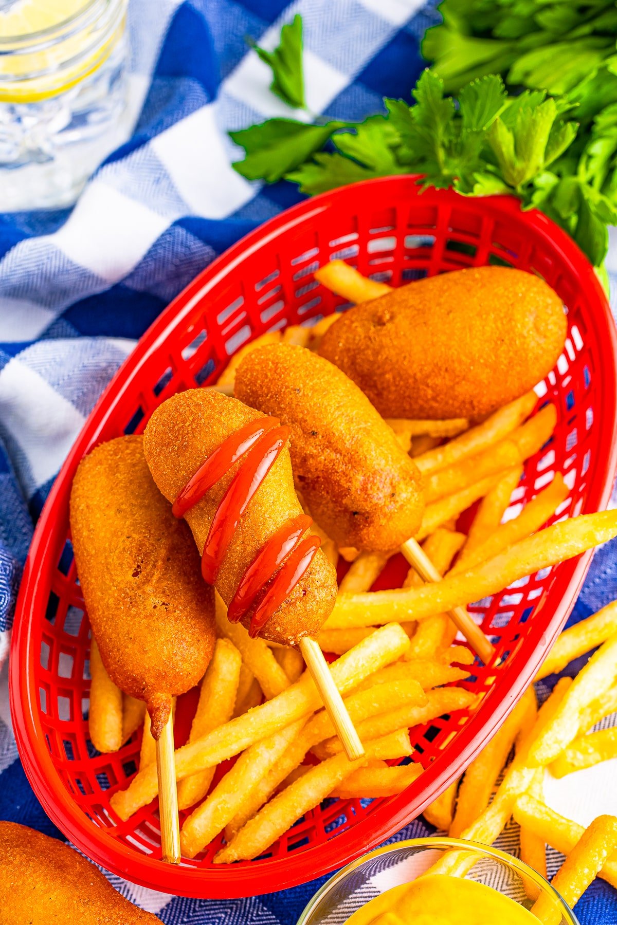 mini corn dogs with french fries