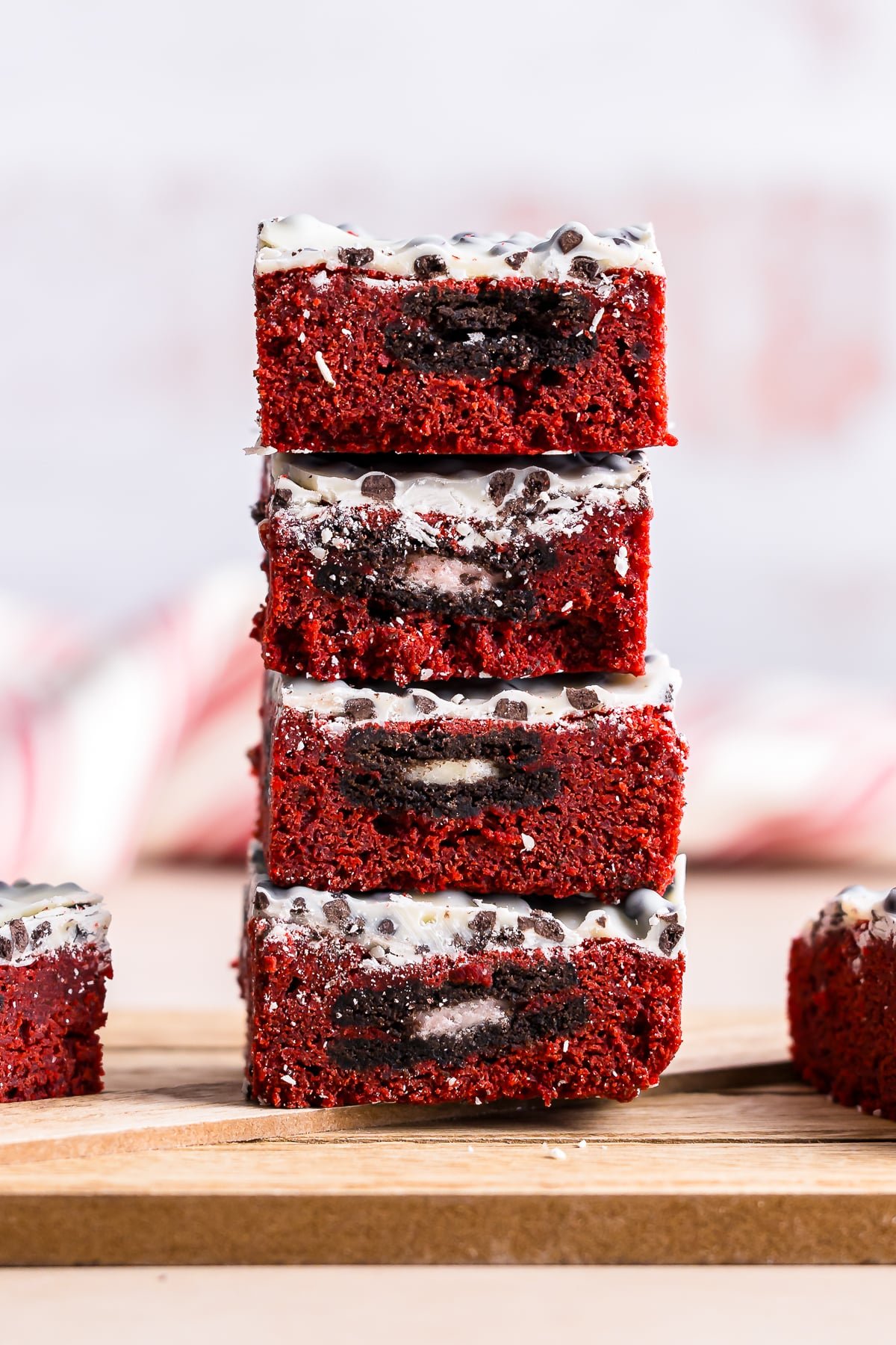 cookies and cream brownies stacked high
