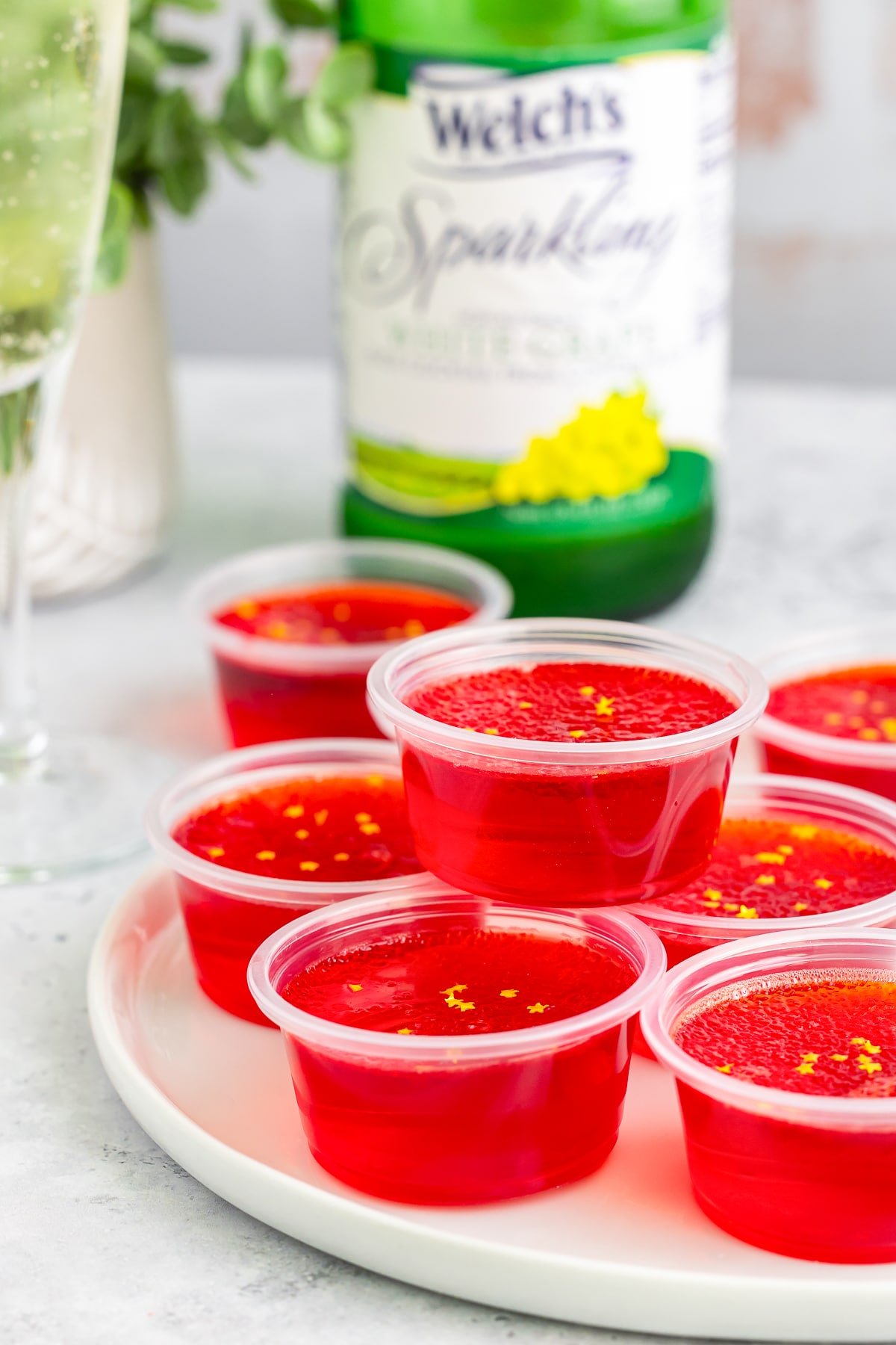 jello shots recipe stacked on each other on a white plate